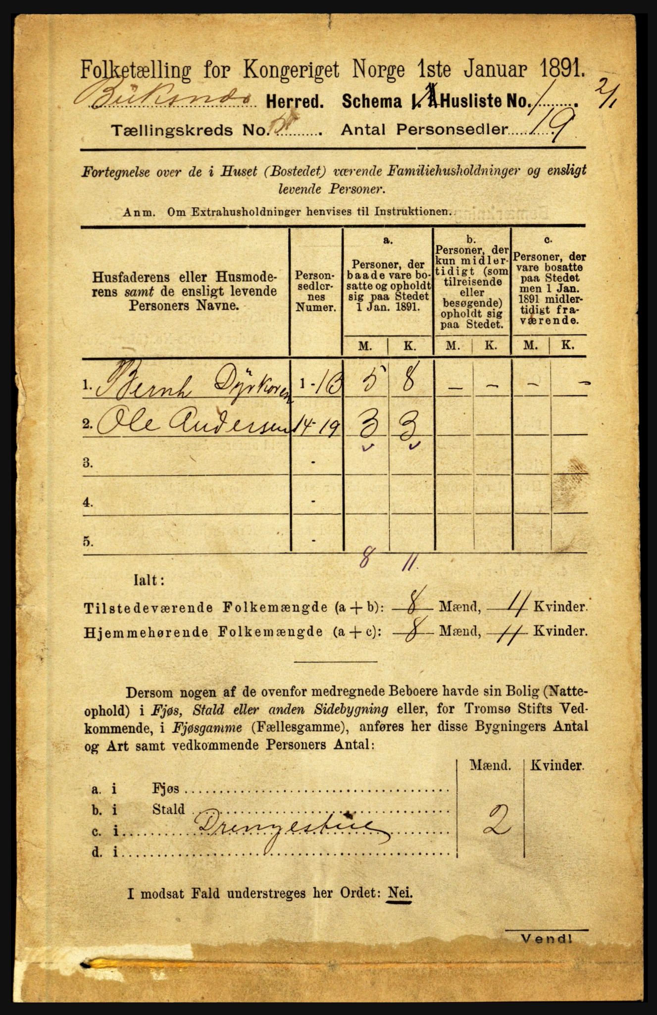 RA, 1891 census for 1860 Buksnes, 1891, p. 3780