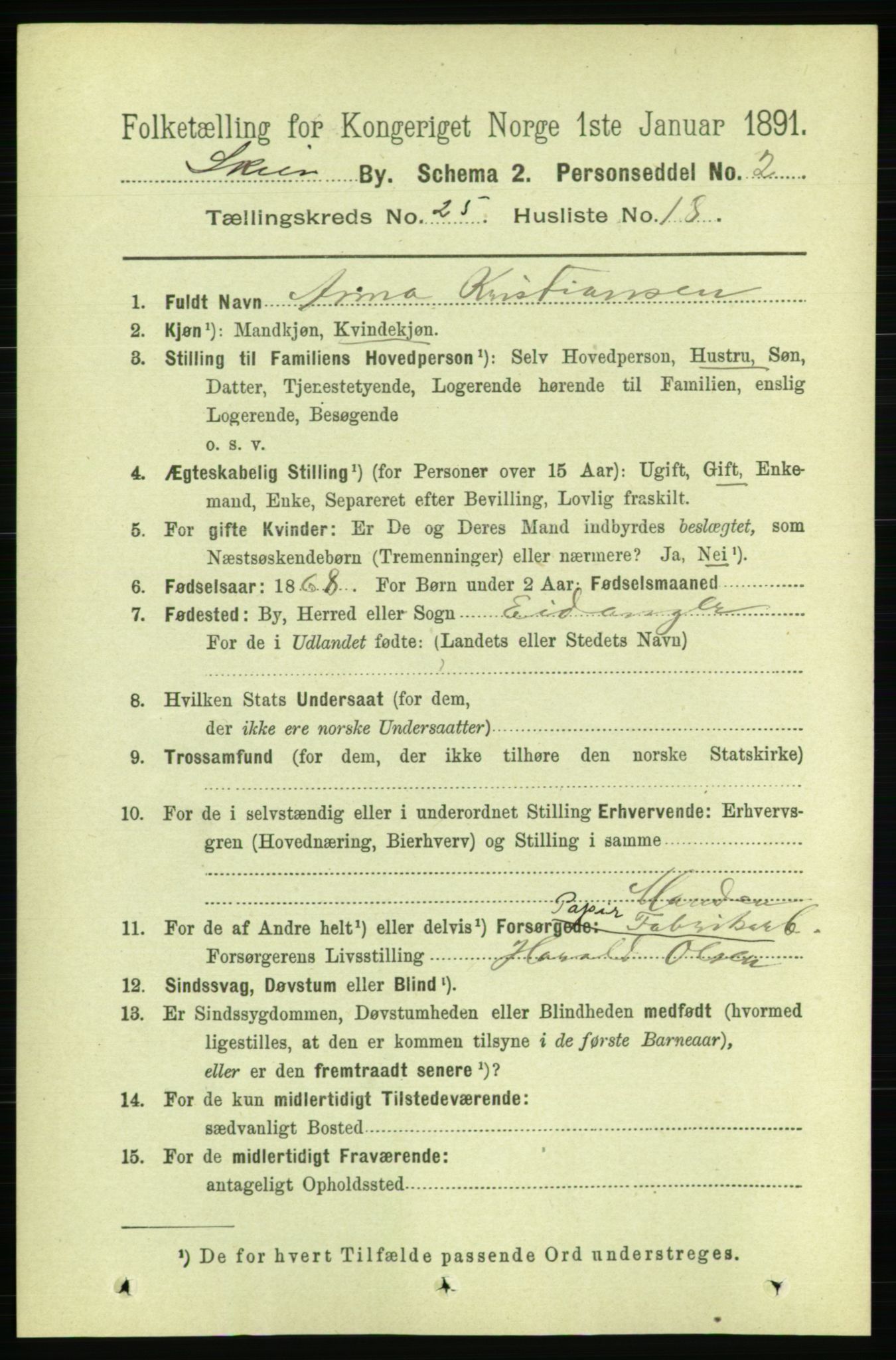 RA, 1891 census for 0806 Skien, 1891, p. 6161