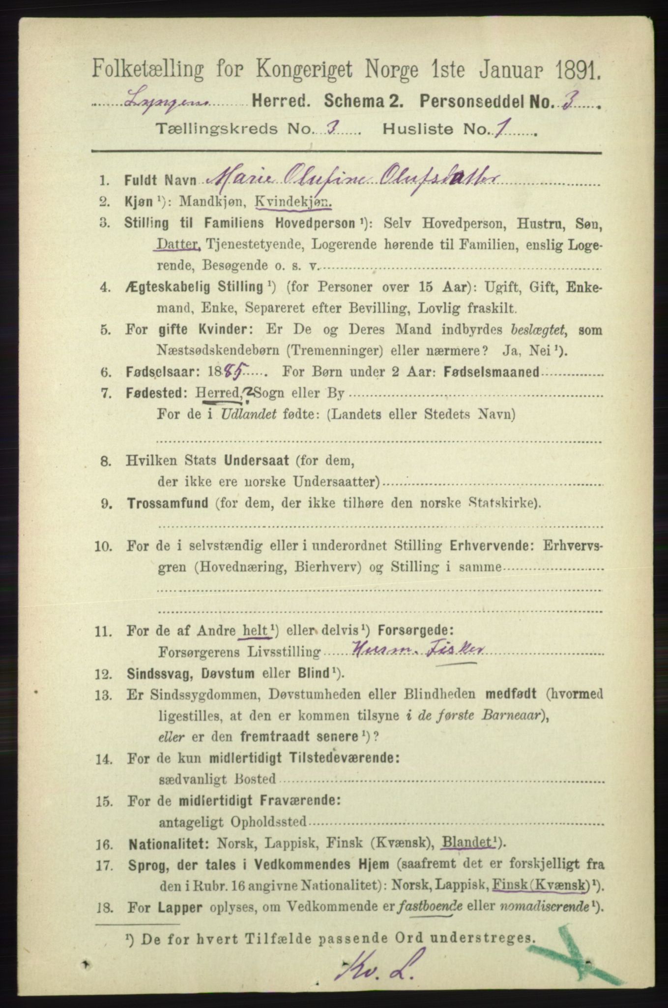 RA, 1891 census for 1938 Lyngen, 1891, p. 3139