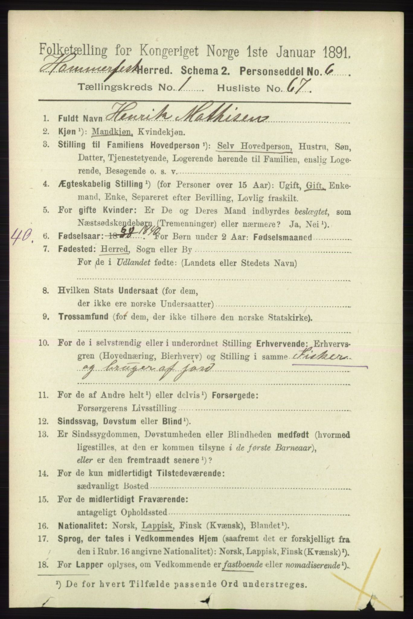 RA, 1891 census for 2016 Hammerfest, 1891, p. 534