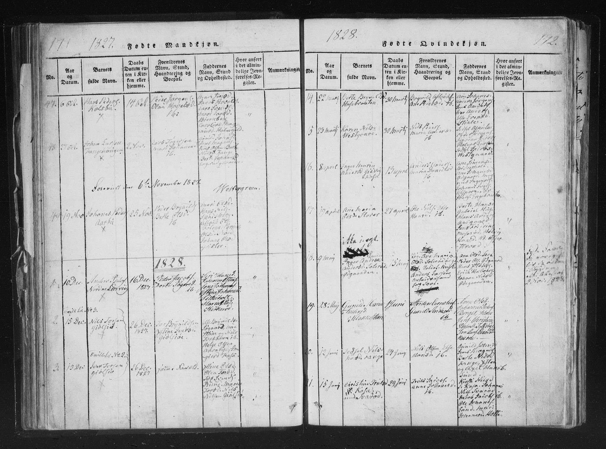 Aremark prestekontor Kirkebøker, AV/SAO-A-10899/F/Fc/L0001: Parish register (official) no. III 1, 1814-1834, p. 171-172