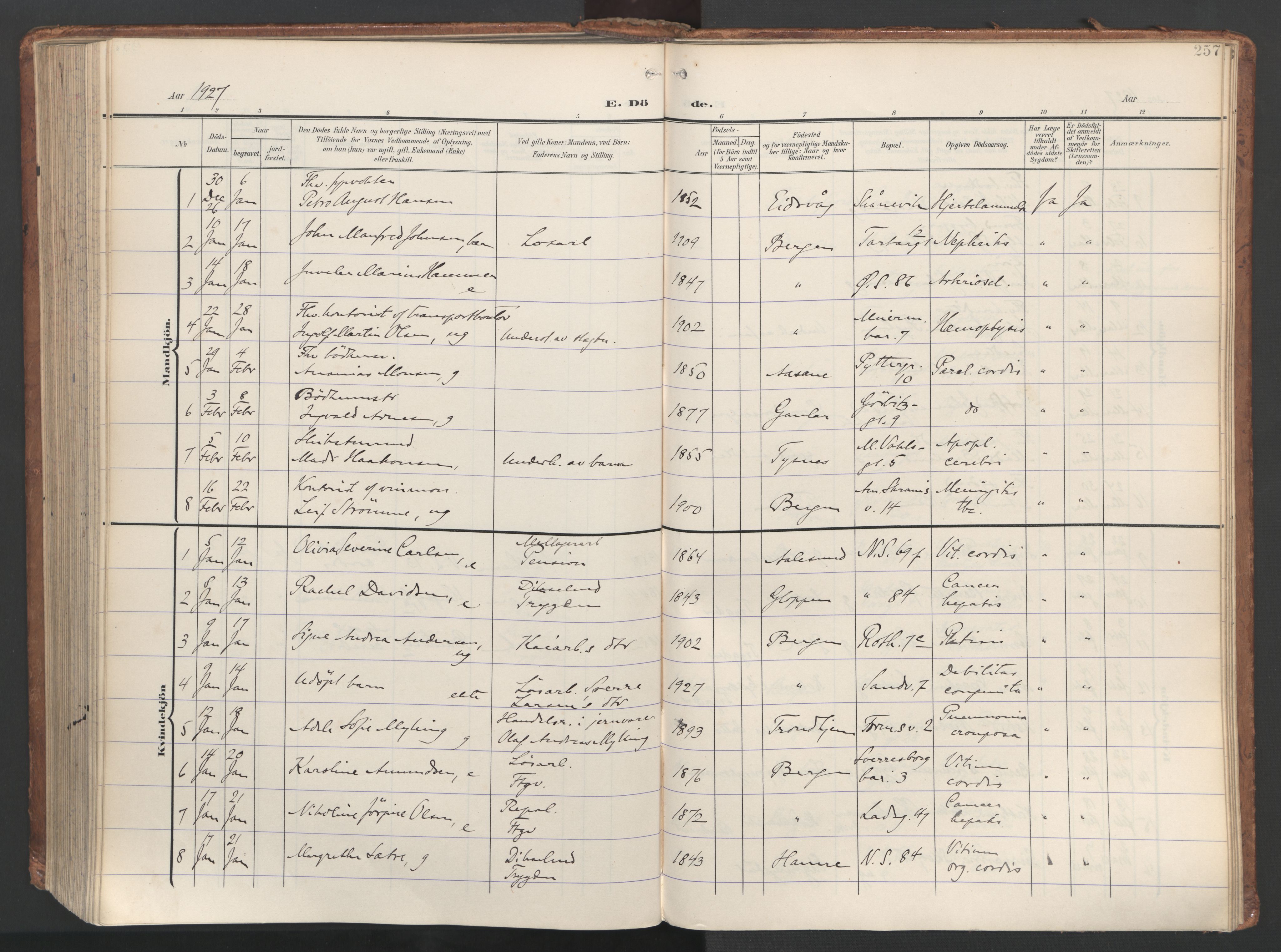 Sandviken Sokneprestembete, AV/SAB-A-77601/H/Ha/L0019: Parish register (official) no. E 2, 1905-1933, p. 257