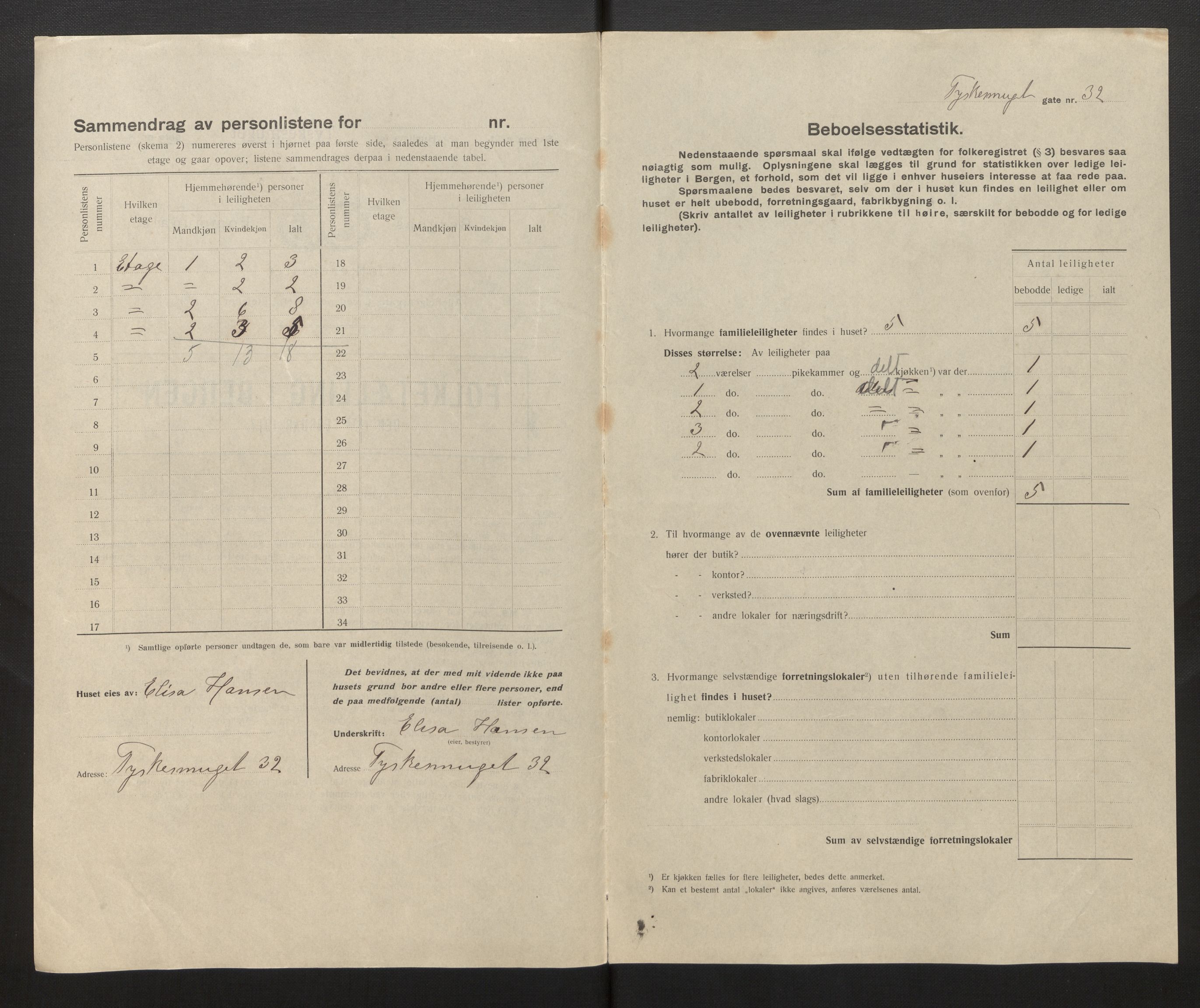 SAB, Municipal Census 1917 for Bergen, 1917, p. 43432