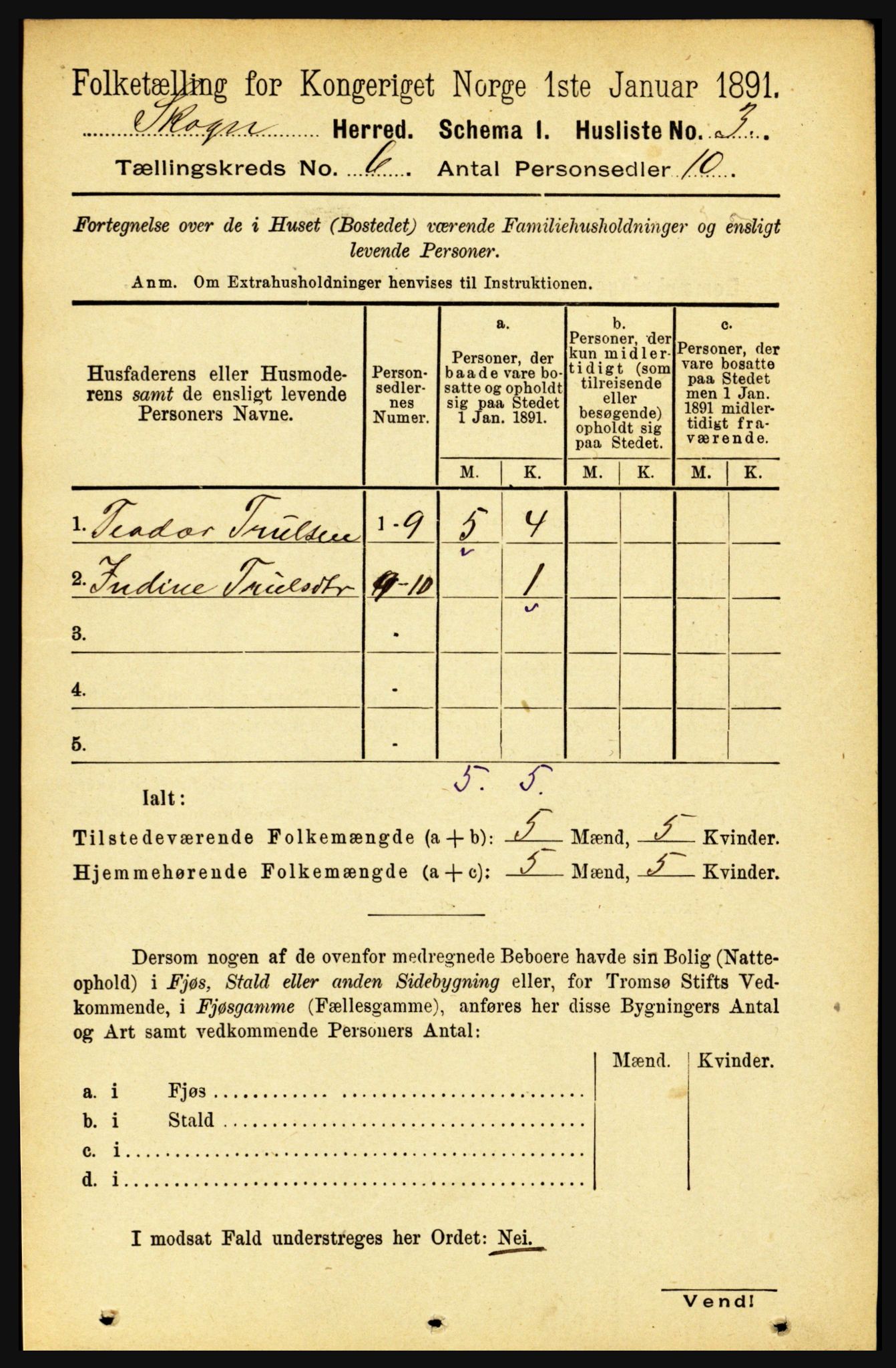 RA, 1891 census for 1719 Skogn, 1891, p. 3351