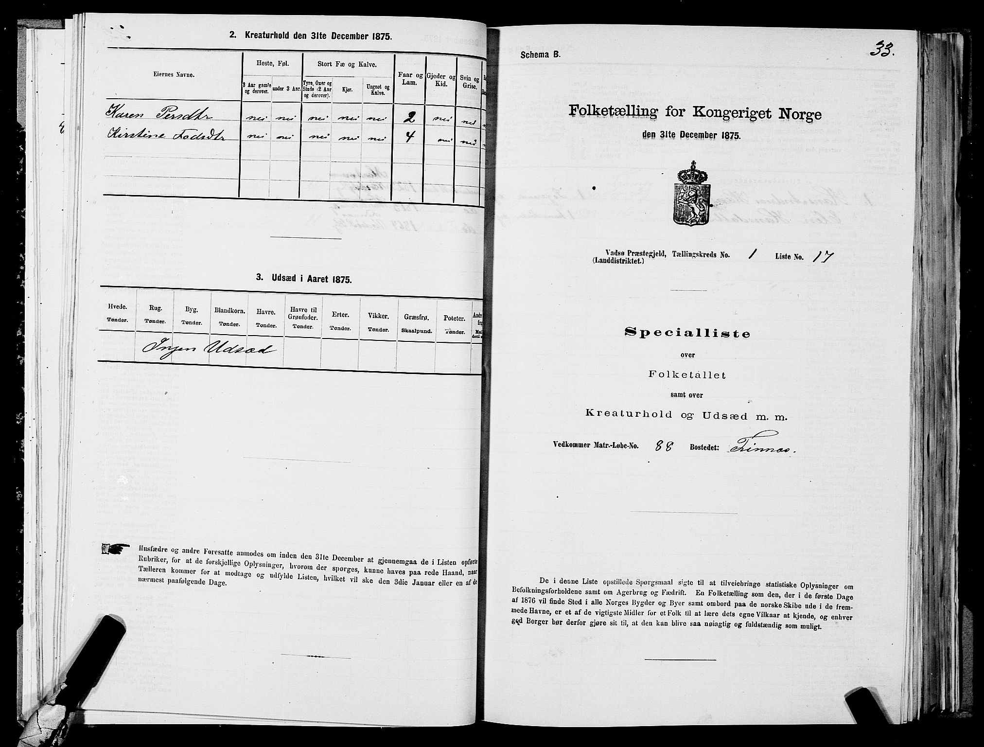 SATØ, 1875 census for 2029L Vadsø/Vadsø, 1875, p. 1033