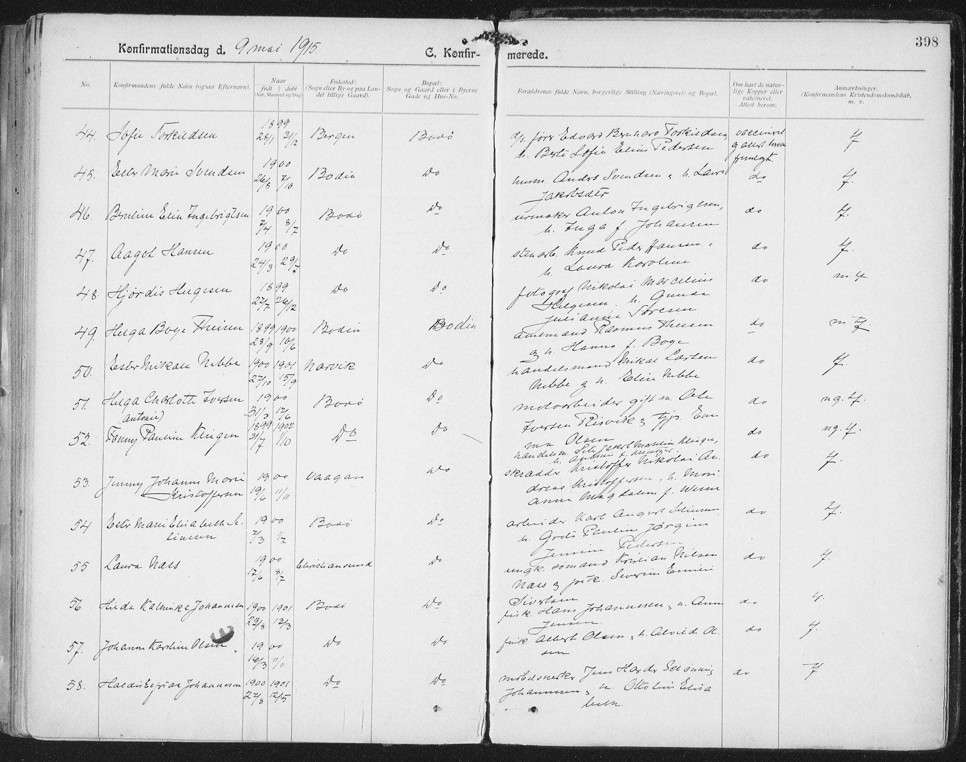 Ministerialprotokoller, klokkerbøker og fødselsregistre - Nordland, SAT/A-1459/801/L0011: Parish register (official) no. 801A11, 1900-1916, p. 398