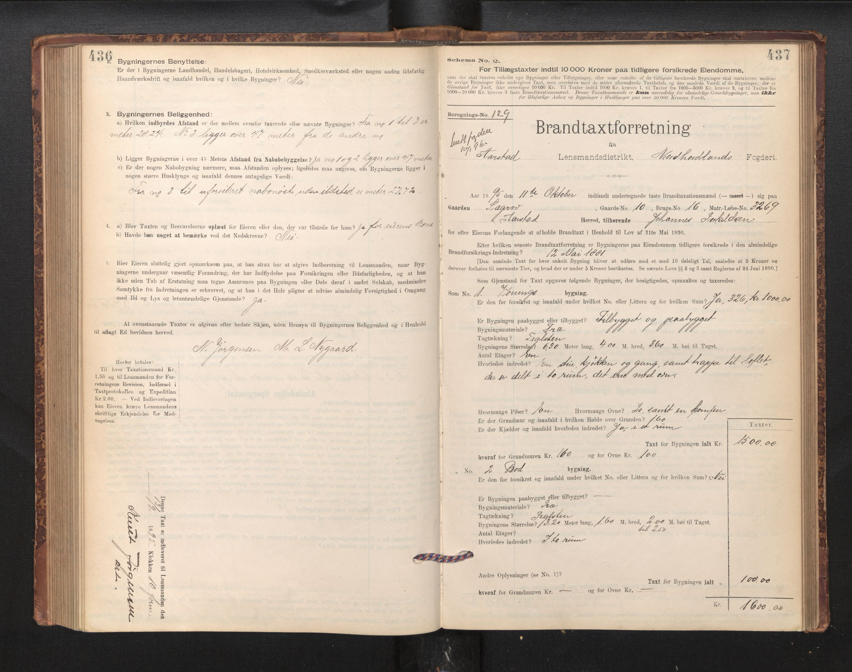 Lensmannen i Årstad, AV/SAB-A-36201/0012/L0011: Branntakstprotokoll,skjematakst, 1895-1901, p. 436-437