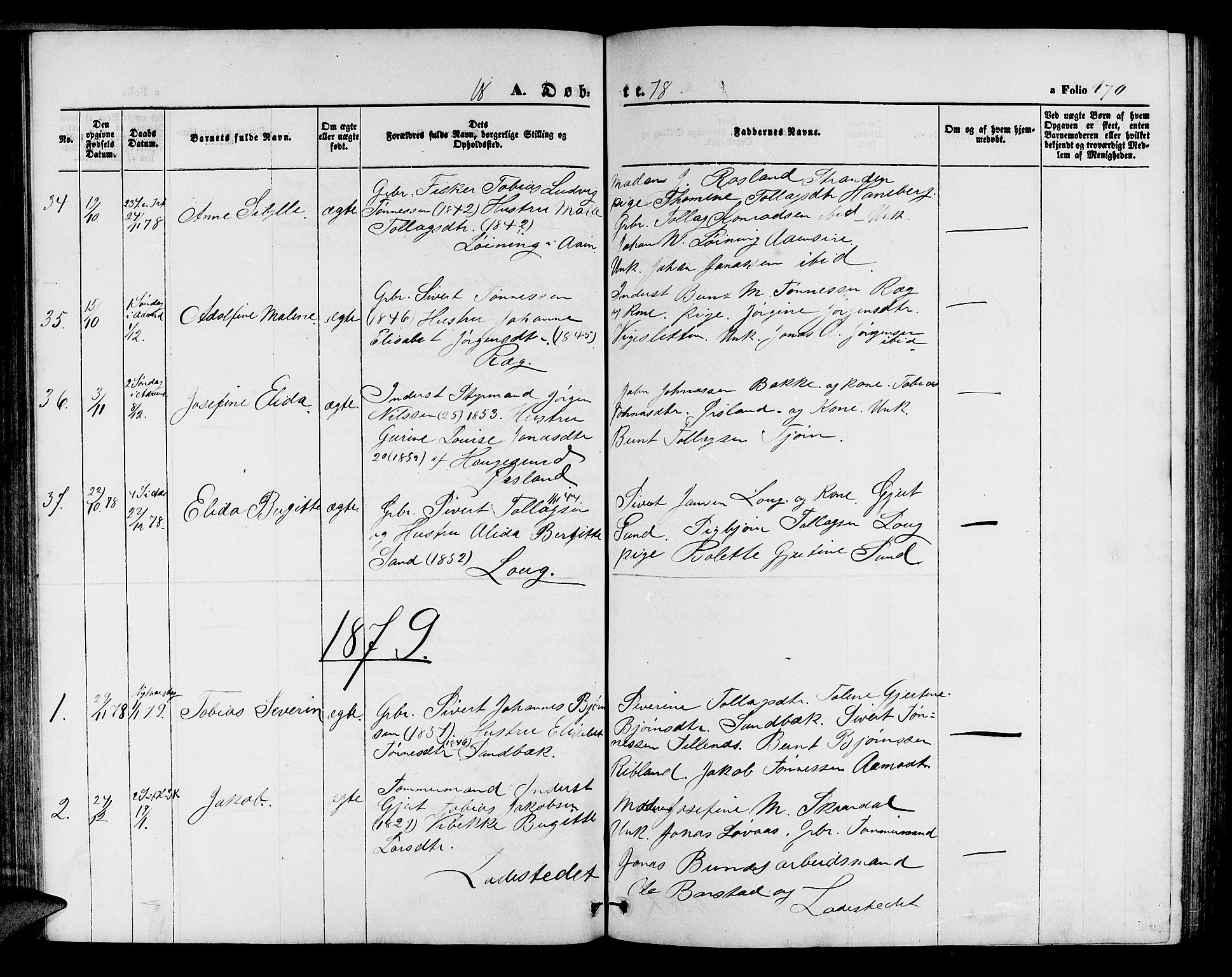 Sokndal sokneprestkontor, SAST/A-101808: Parish register (copy) no. B 3, 1865-1879, p. 170