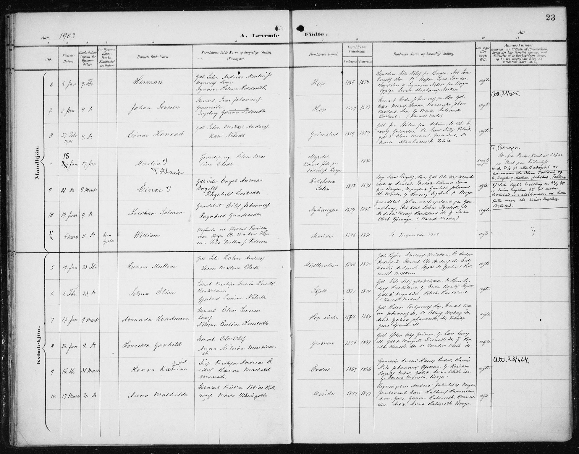 Fana Sokneprestembete, AV/SAB-A-75101/H/Haa/Haai/L0003: Parish register (official) no. I 3, 1900-1912, p. 23