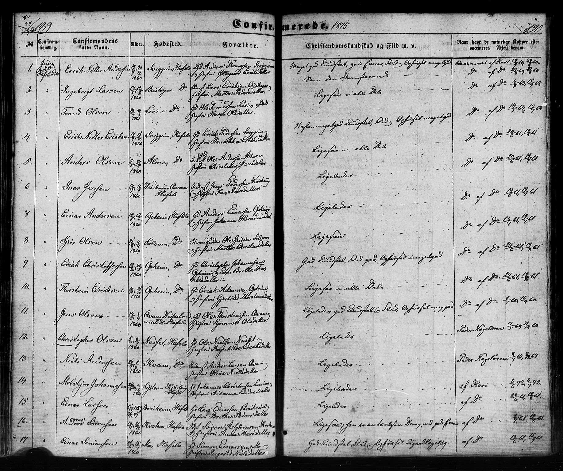 Hafslo sokneprestembete, SAB/A-80301/H/Haa/Haaa/L0012: Parish register (official) no. A 12, 1852-1885, p. 190-191