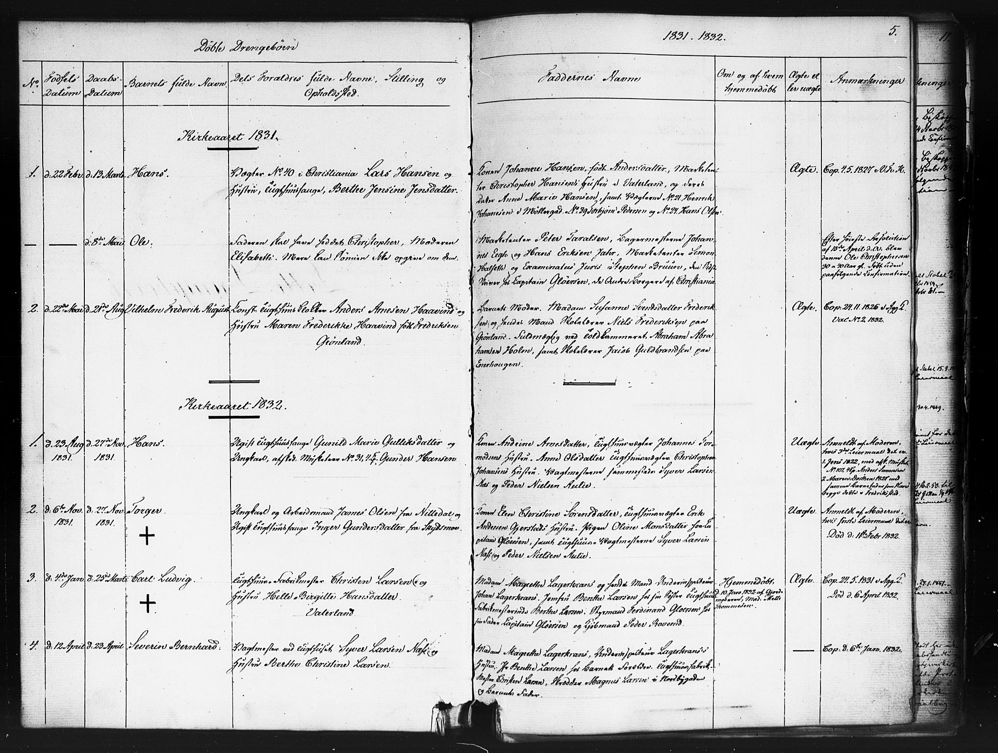 Kristiania tukthusprest Kirkebøker, AV/SAO-A-10881/F/Fa/L0003: Parish register (official) no. 3, 1831-1865, p. 5