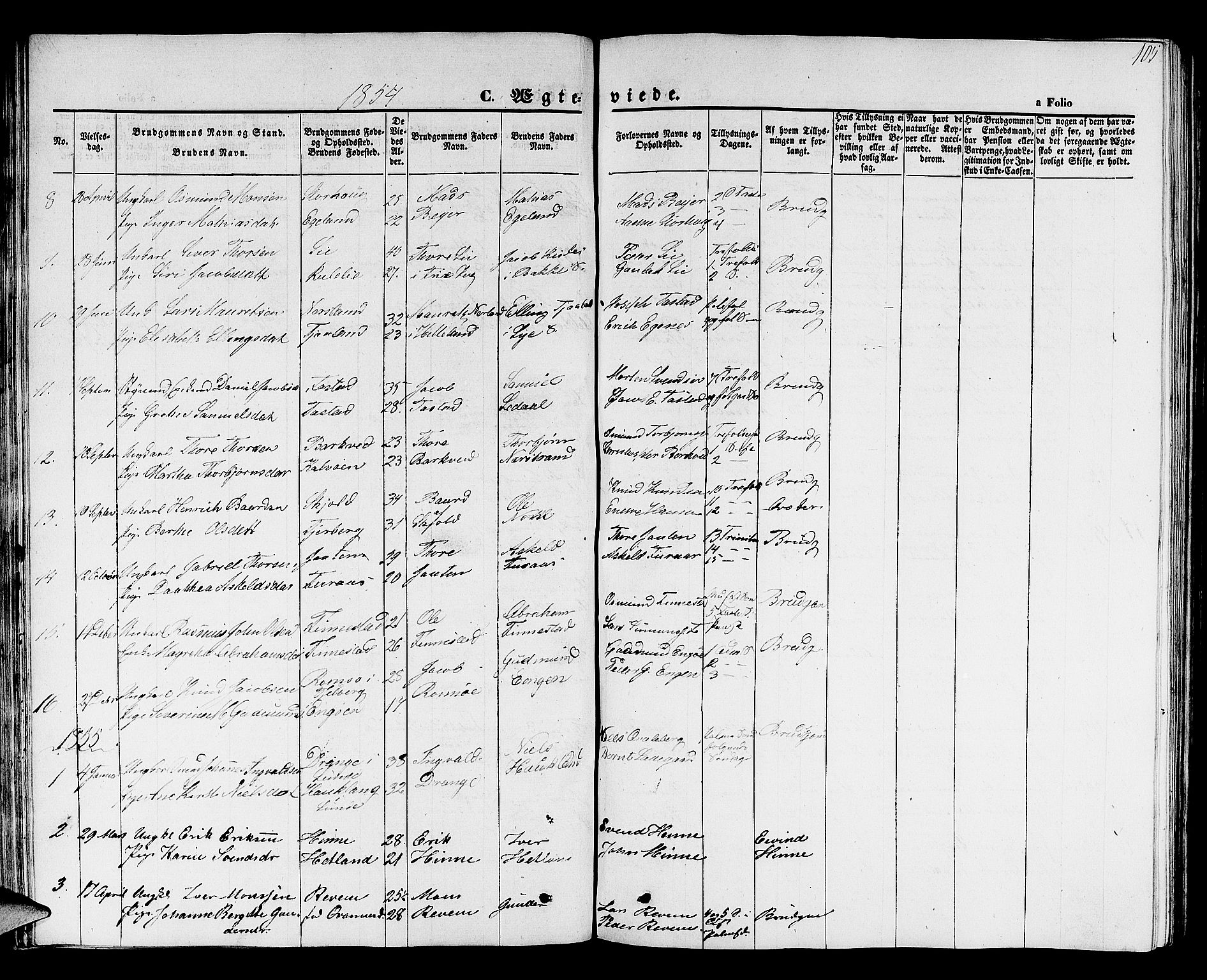 Hetland sokneprestkontor, SAST/A-101826/30/30BB/L0001: Parish register (copy) no. B 1, 1850-1868, p. 105