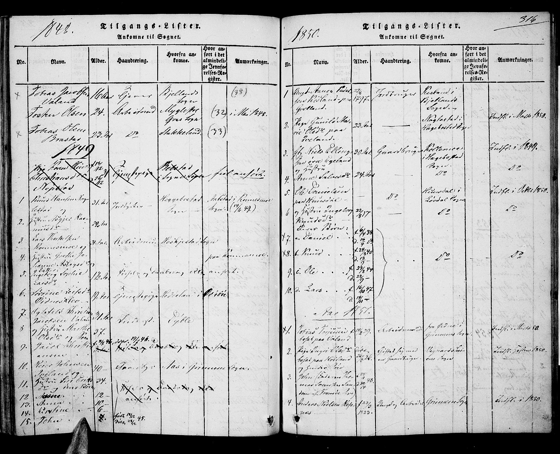 Nord-Audnedal sokneprestkontor, AV/SAK-1111-0032/F/Fa/Faa/L0001: Parish register (official) no. A 1, 1815-1856, p. 316