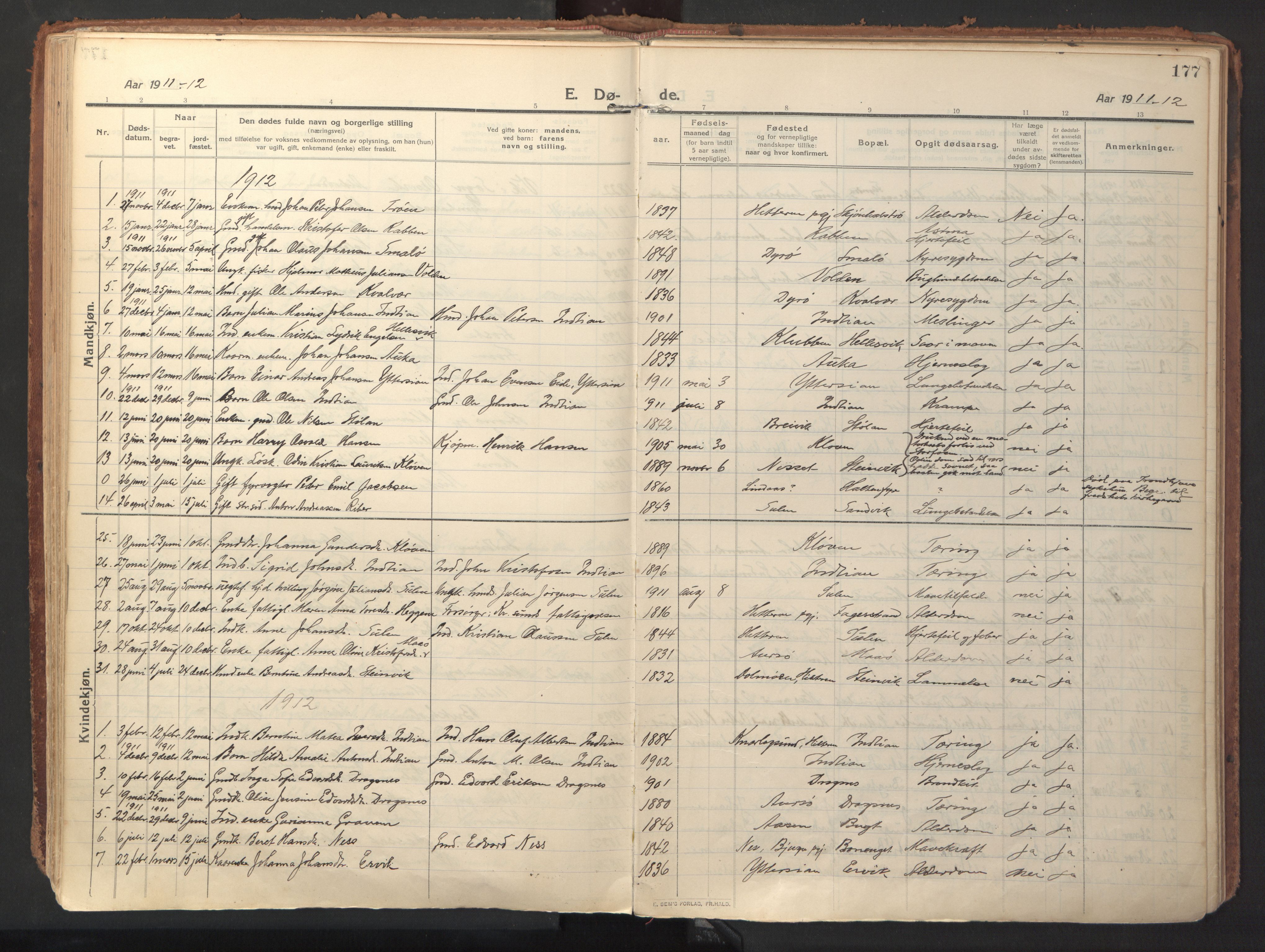 Ministerialprotokoller, klokkerbøker og fødselsregistre - Sør-Trøndelag, SAT/A-1456/640/L0581: Parish register (official) no. 640A06, 1910-1924, p. 177