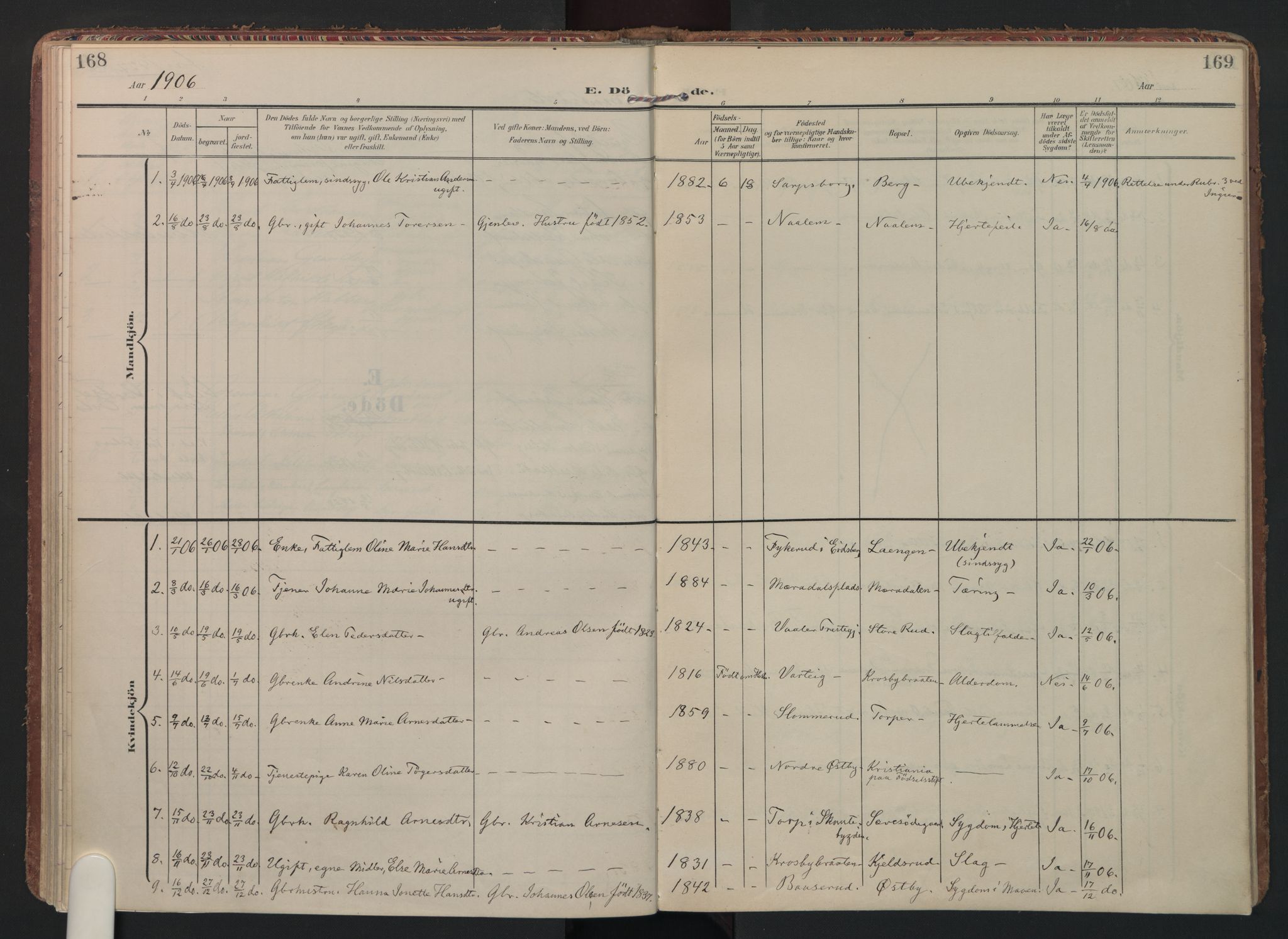 Rakkestad prestekontor Kirkebøker, AV/SAO-A-2008/F/Fc/L0002: Parish register (official) no. III 2, 1906-1928, p. 168-169