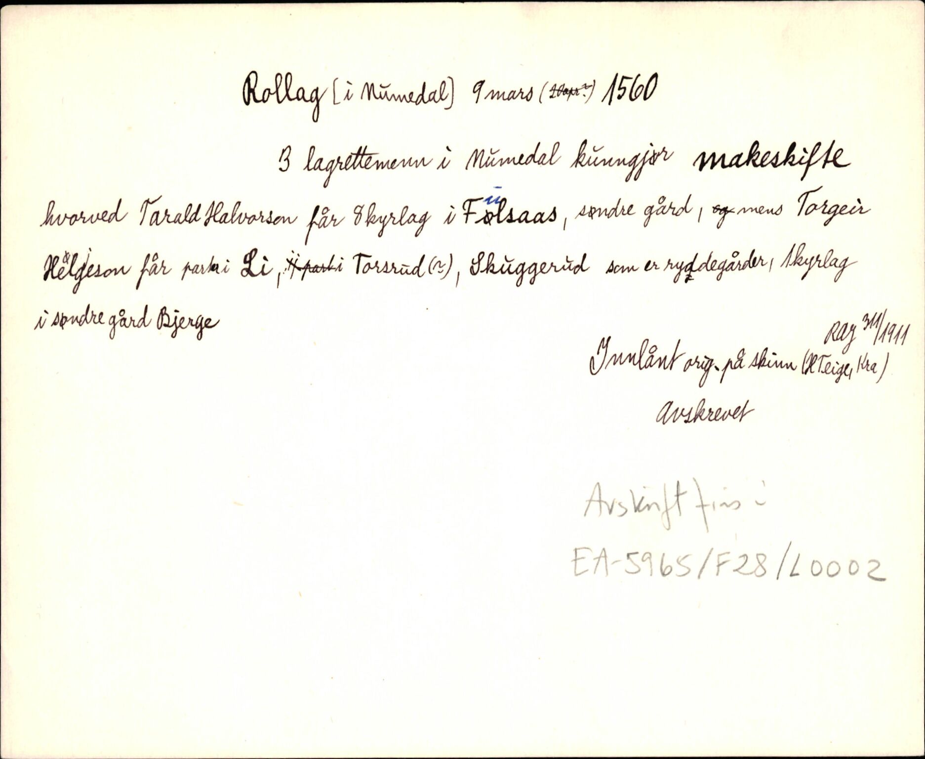 Riksarkivets diplomsamling, AV/RA-EA-5965/F35/F35d/L0001: Innlånte diplomer, seddelregister, 1316-1591, p. 319