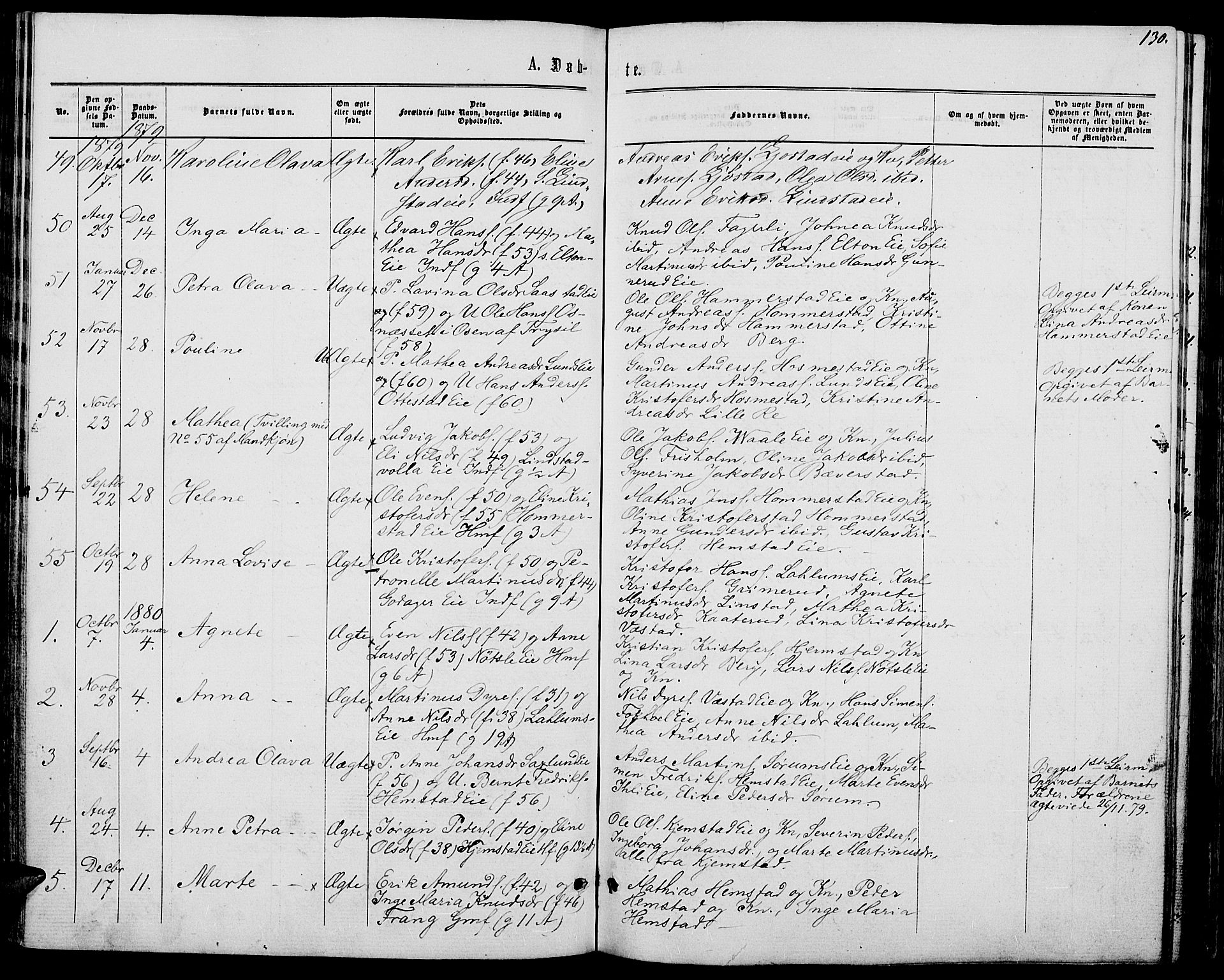 Stange prestekontor, SAH/PREST-002/L/L0006: Parish register (copy) no. 6, 1864-1882, p. 130