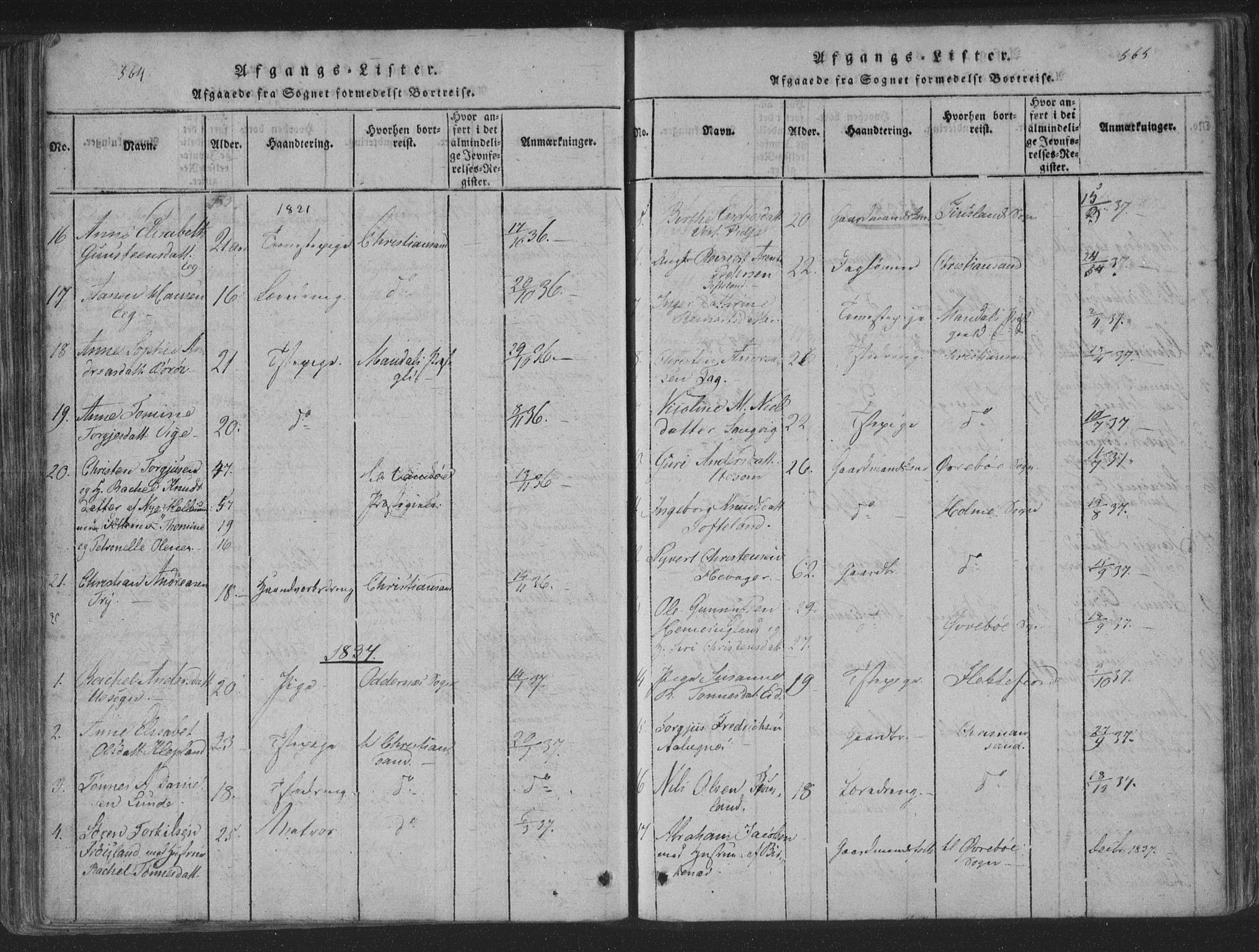 Søgne sokneprestkontor, SAK/1111-0037/F/Fa/Fab/L0008: Parish register (official) no. A 8, 1821-1838, p. 564-565