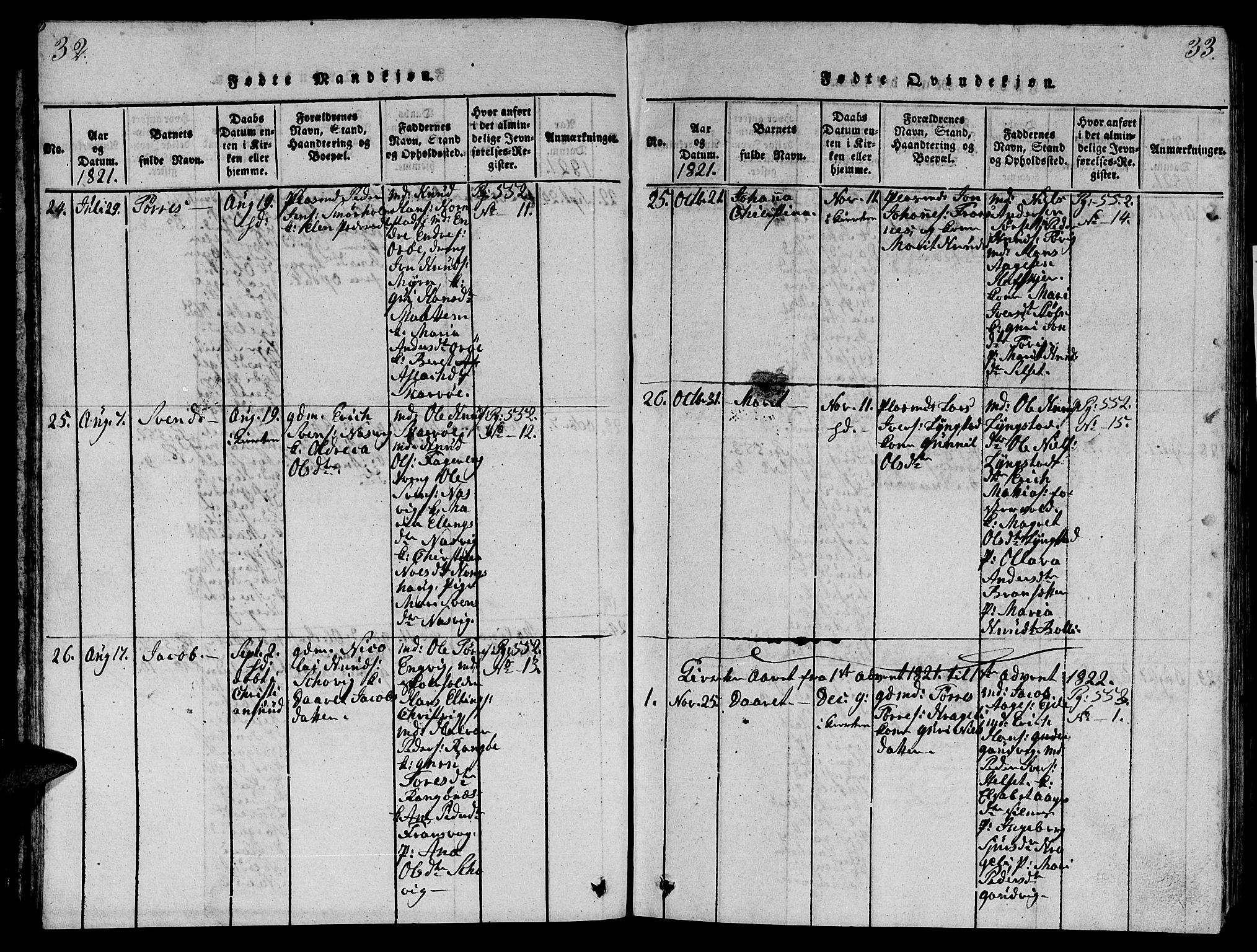 Ministerialprotokoller, klokkerbøker og fødselsregistre - Møre og Romsdal, AV/SAT-A-1454/570/L0831: Parish register (official) no. 570A05, 1819-1829, p. 32-33