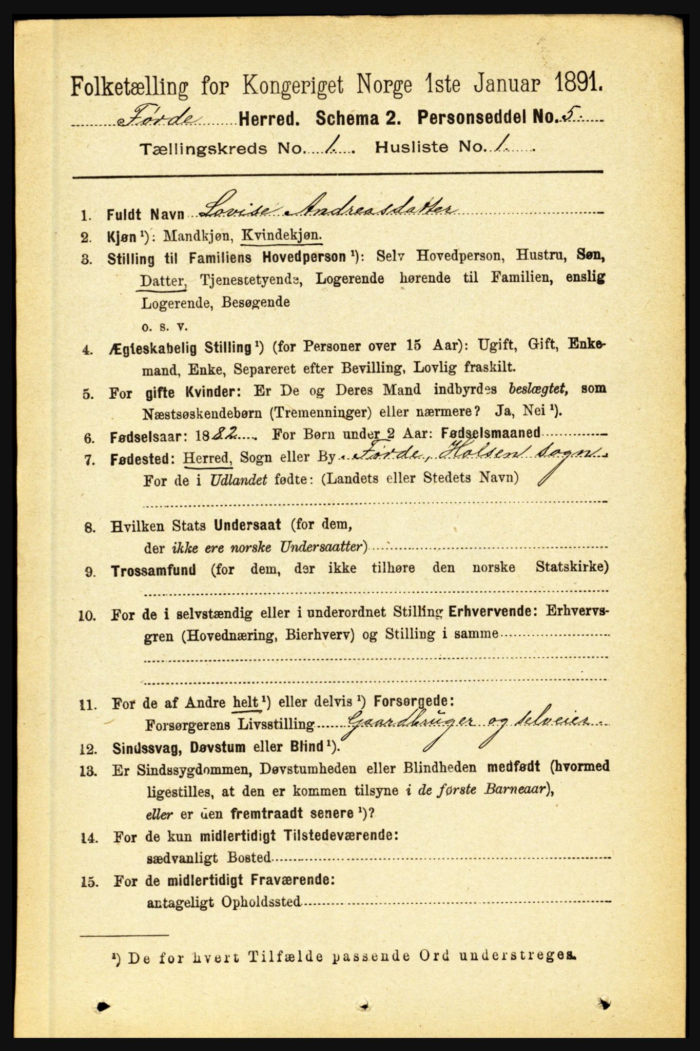 RA, 1891 census for 1432 Førde, 1891, p. 93