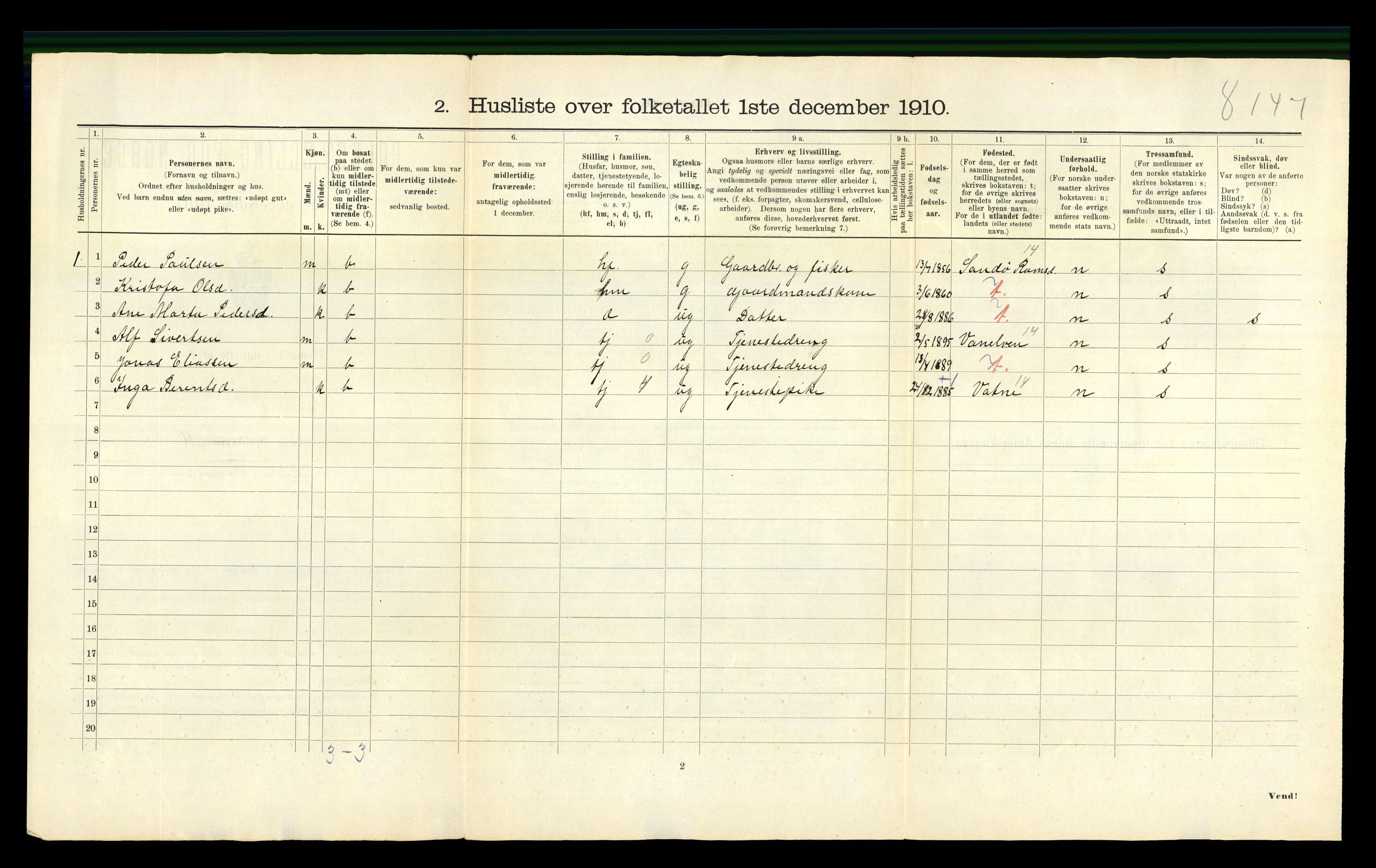 RA, 1910 census for Haram, 1910, p. 36