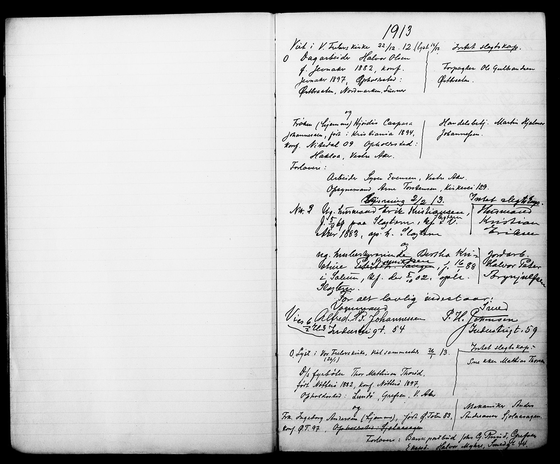 Vestre Aker prestekontor Kirkebøker, AV/SAO-A-10025/H/Ha/L0004: Banns register no. 4, 1913-1922