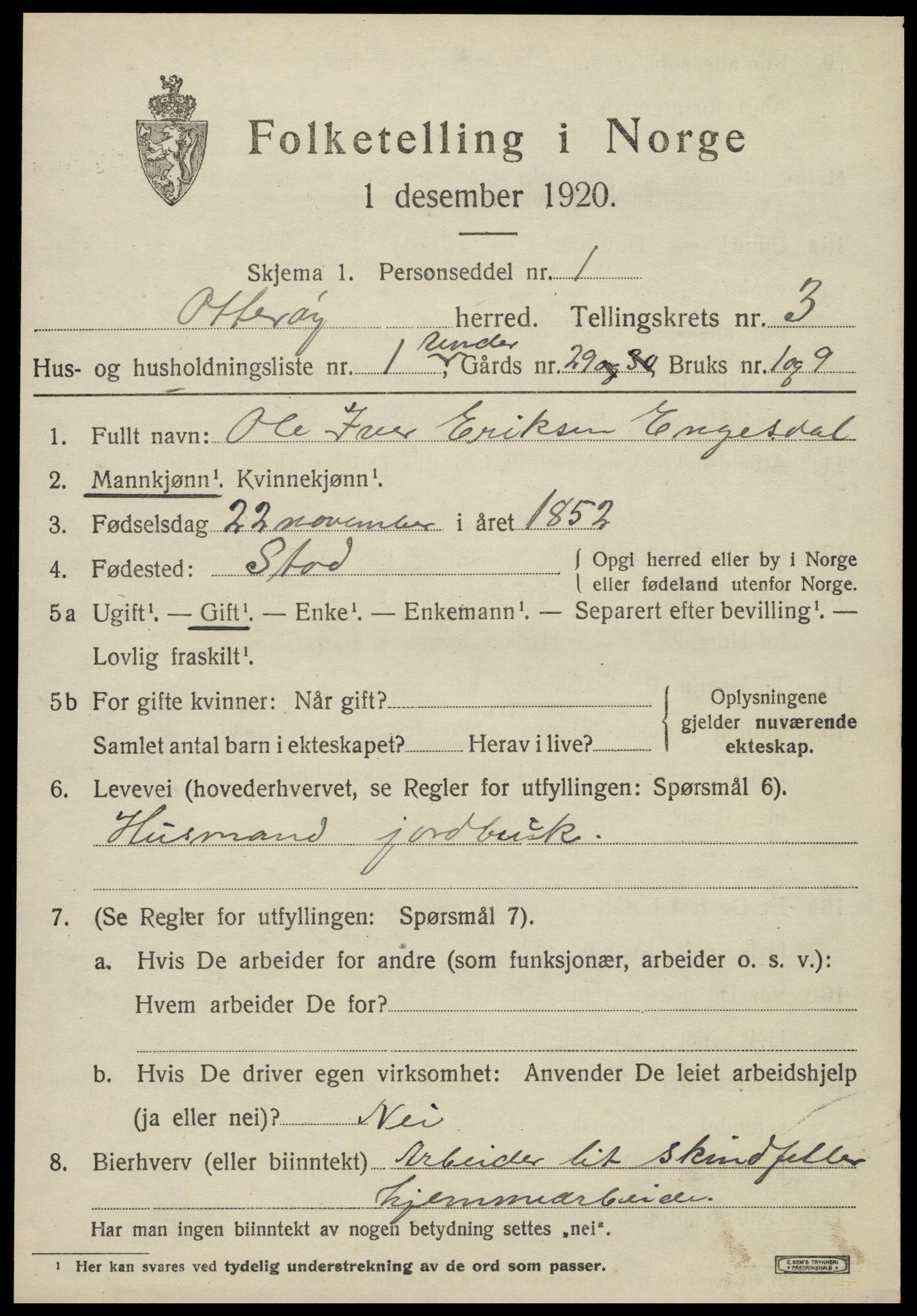 SAT, 1920 census for Otterøy, 1920, p. 1405