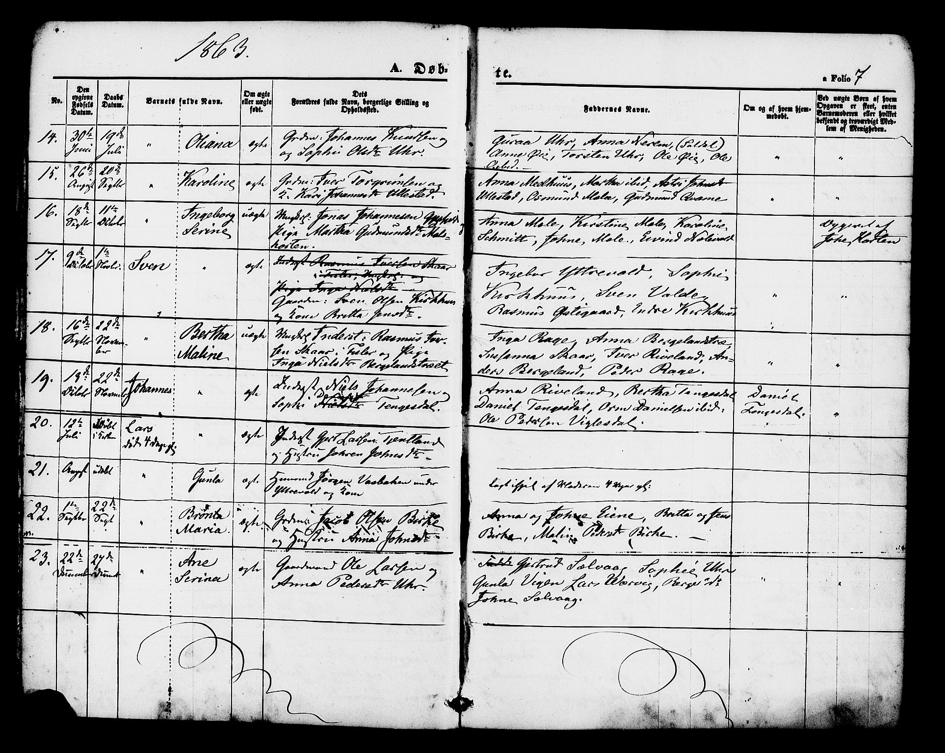 Hjelmeland sokneprestkontor, AV/SAST-A-101843/01/IV/L0012: Parish register (official) no. A 12, 1862-1886, p. 7