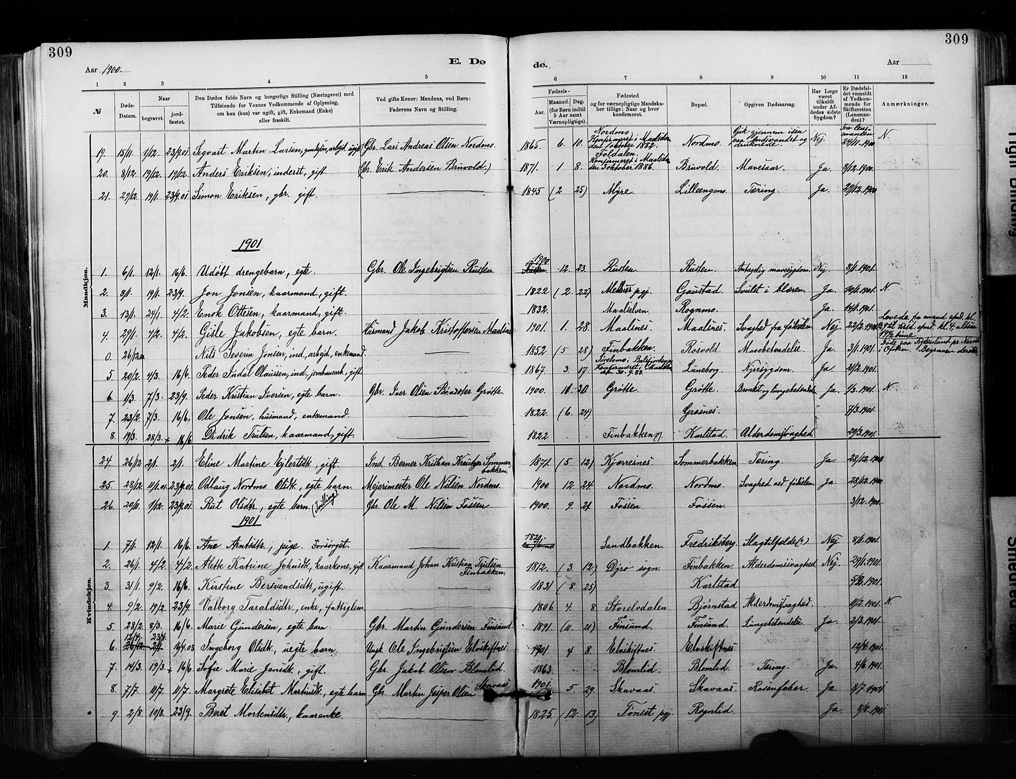 Målselv sokneprestembete, SATØ/S-1311/G/Ga/Gaa/L0007kirke: Parish register (official) no. 7, 1884-1903, p. 309
