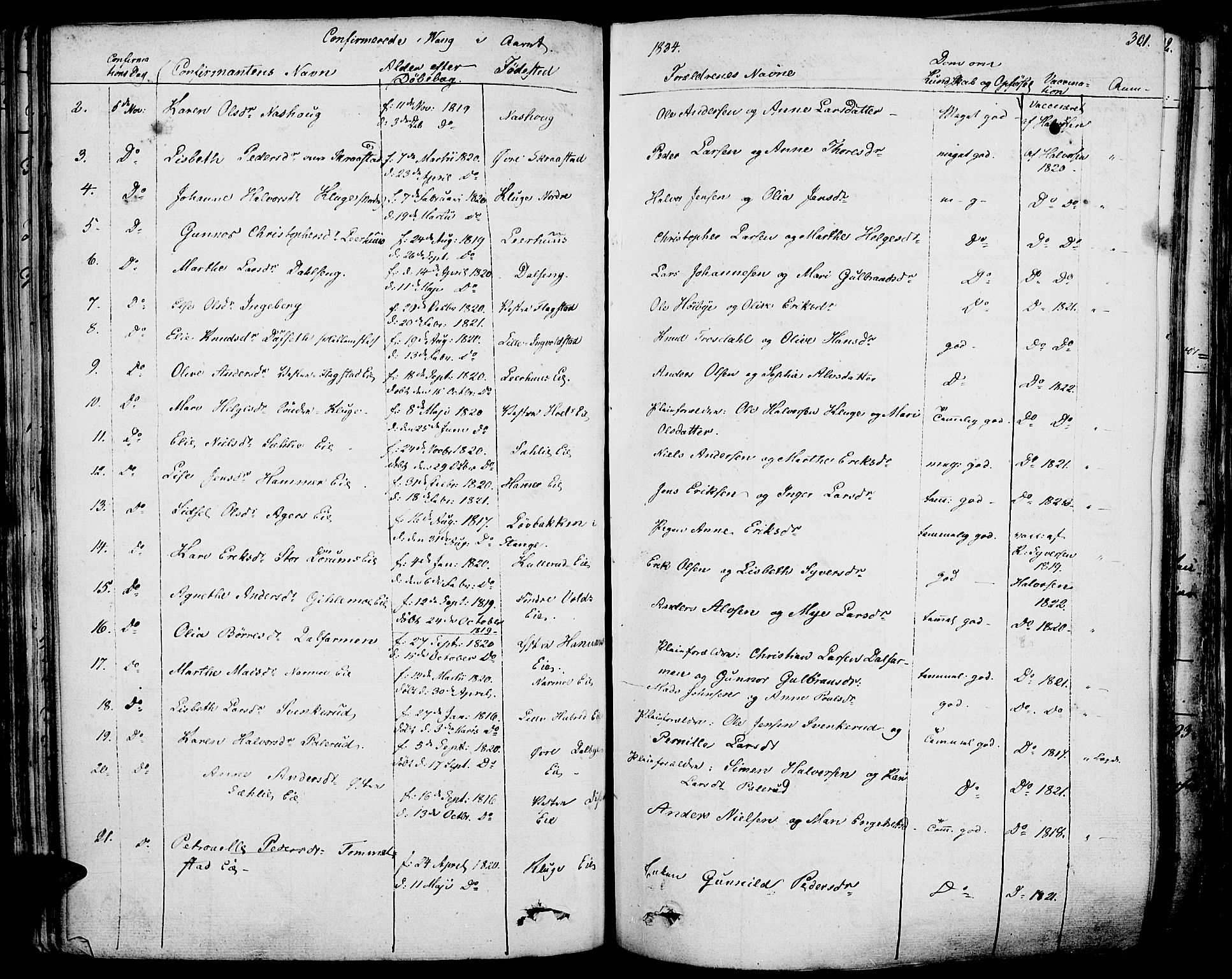 Vang prestekontor, Hedmark, SAH/PREST-008/H/Ha/Haa/L0009: Parish register (official) no. 9, 1826-1841, p. 301
