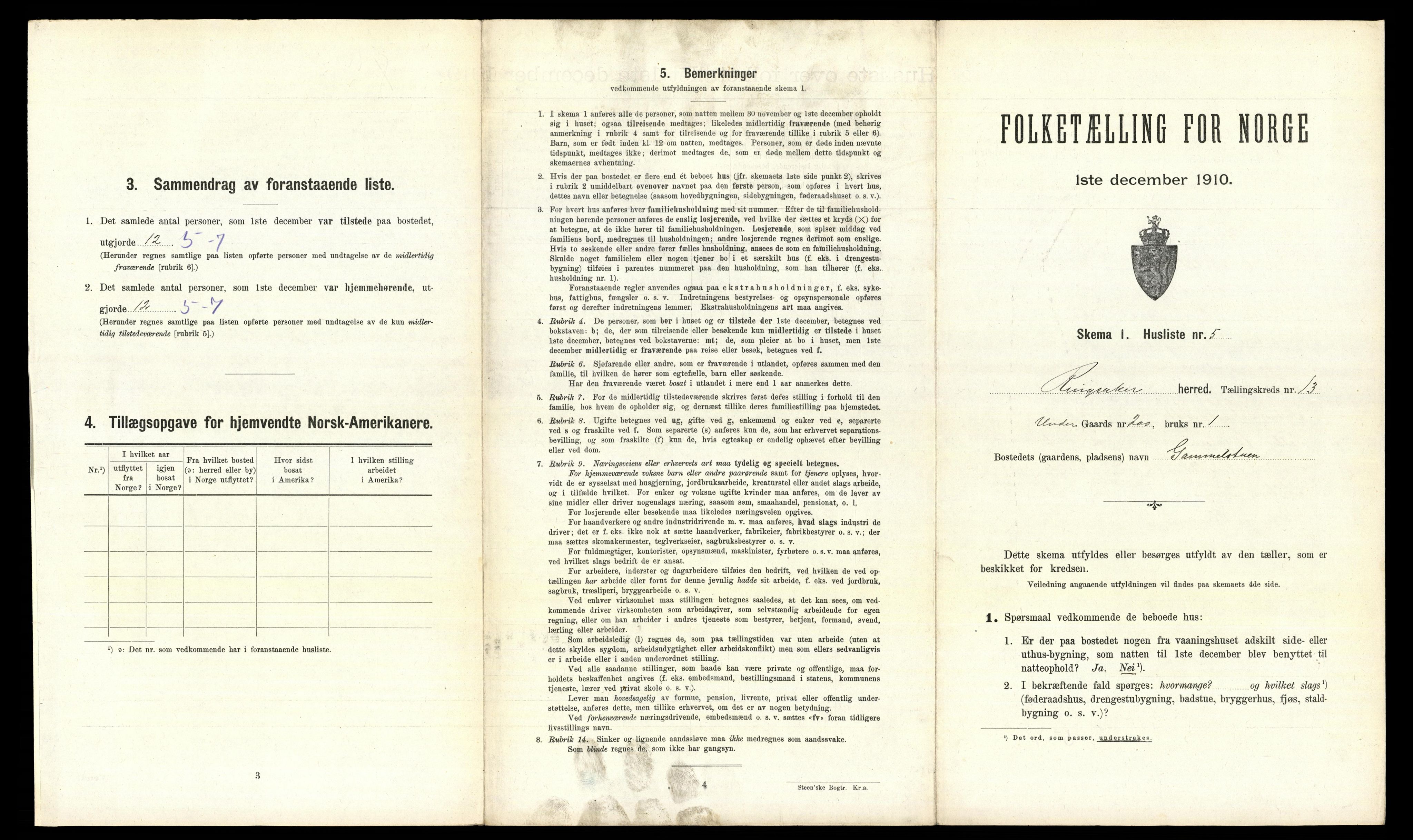 RA, 1910 census for Ringsaker, 1910, p. 2543