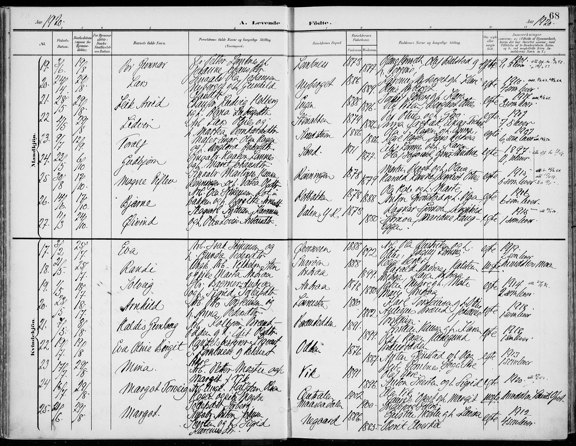 Rendalen prestekontor, SAH/PREST-054/H/Ha/Haa/L0011: Parish register (official) no. 11, 1901-1925, p. 68