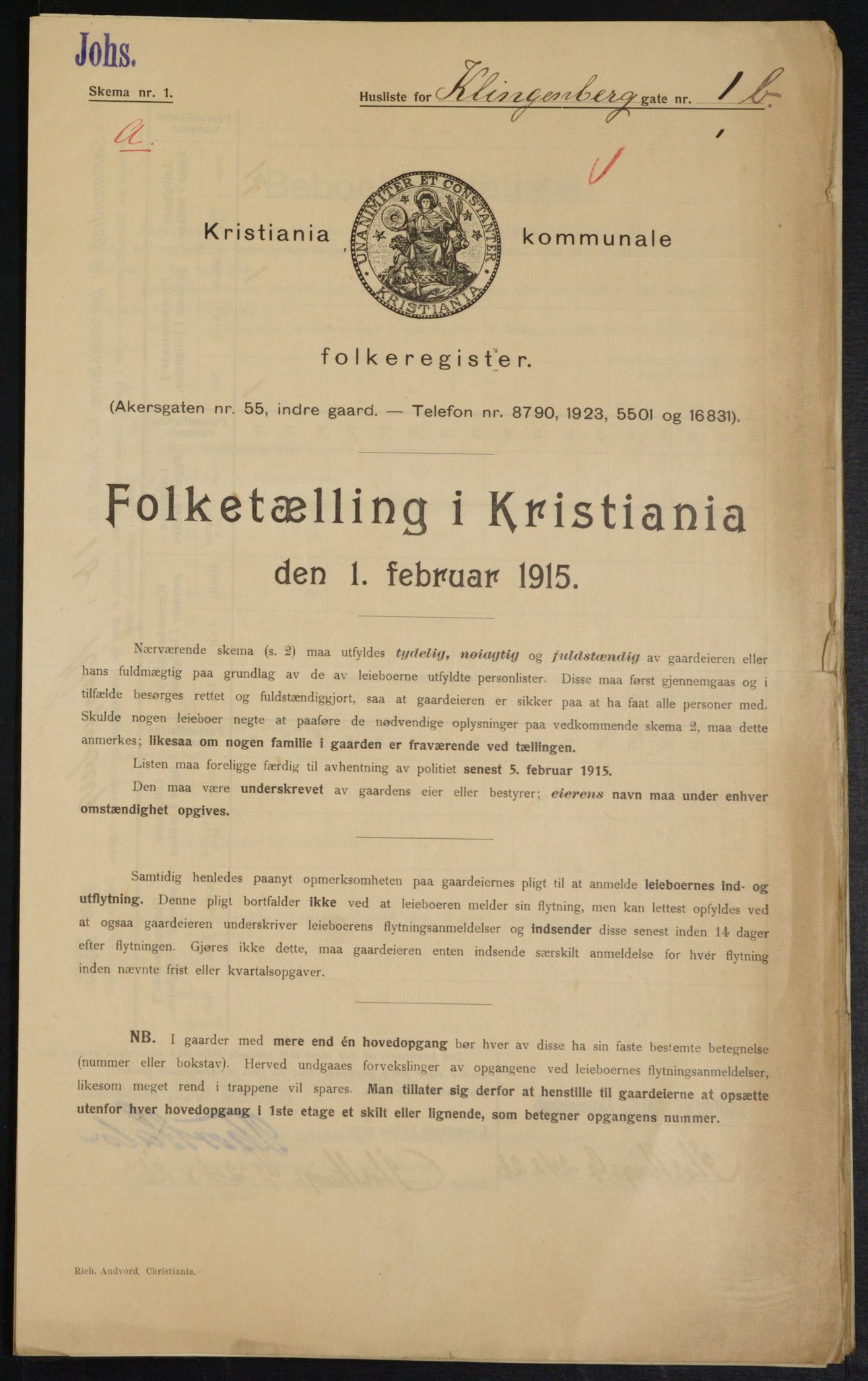 OBA, Municipal Census 1915 for Kristiania, 1915, p. 51379