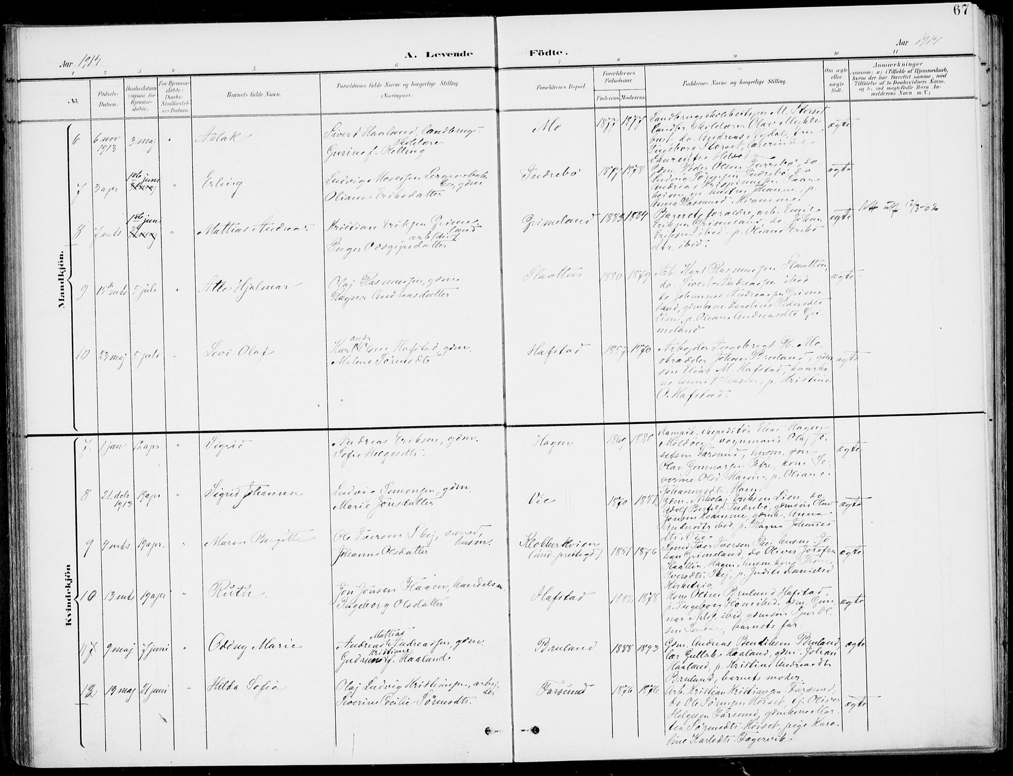 Førde sokneprestembete, AV/SAB-A-79901/H/Haa/Haab/L0002: Parish register (official) no. B  2, 1899-1920, p. 67