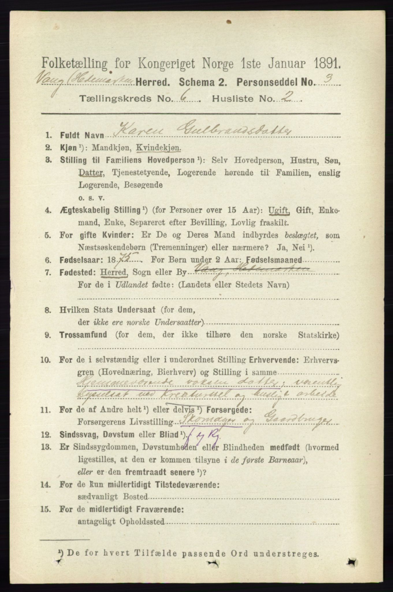 RA, 1891 census for 0414 Vang, 1891, p. 4286