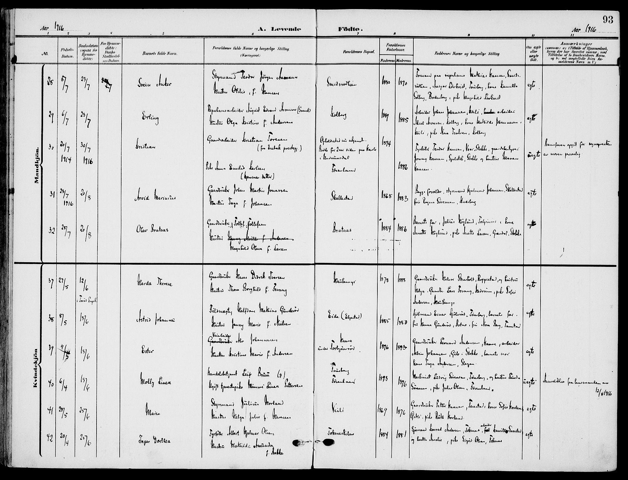 Nøtterøy kirkebøker, AV/SAKO-A-354/F/Fa/L0010: Parish register (official) no. I 10, 1908-1919, p. 93