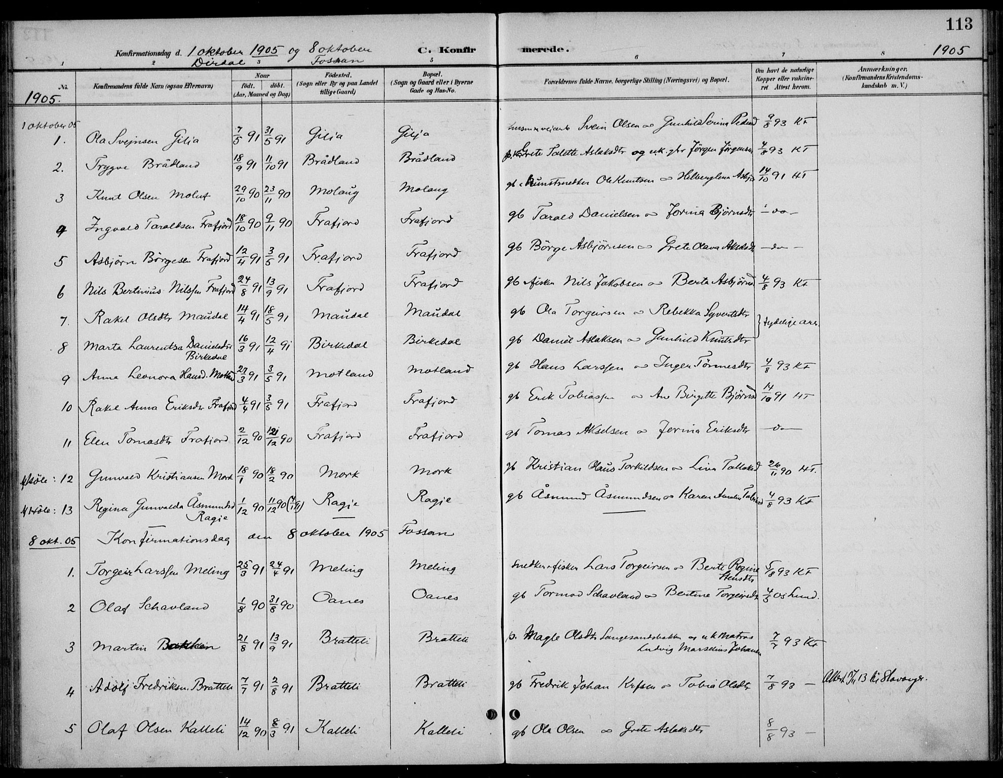 Høgsfjord sokneprestkontor, AV/SAST-A-101624/H/Ha/Haa/L0007: Parish register (official) no. A 7, 1898-1917, p. 113