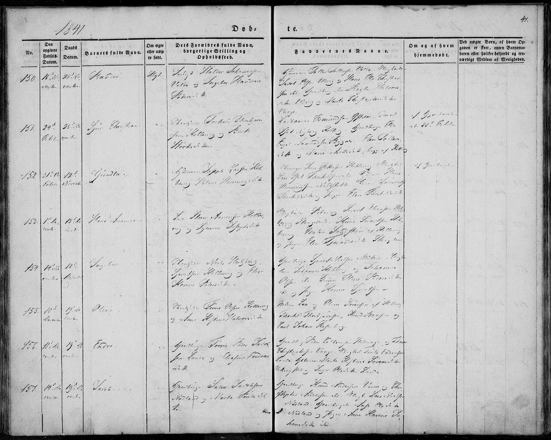 Avaldsnes sokneprestkontor, SAST/A -101851/H/Ha/Haa/L0006: Parish register (official) no. A 6, 1839-1847, p. 41