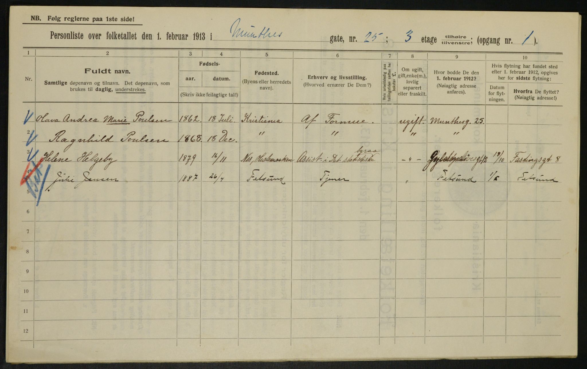 OBA, Municipal Census 1913 for Kristiania, 1913, p. 68075