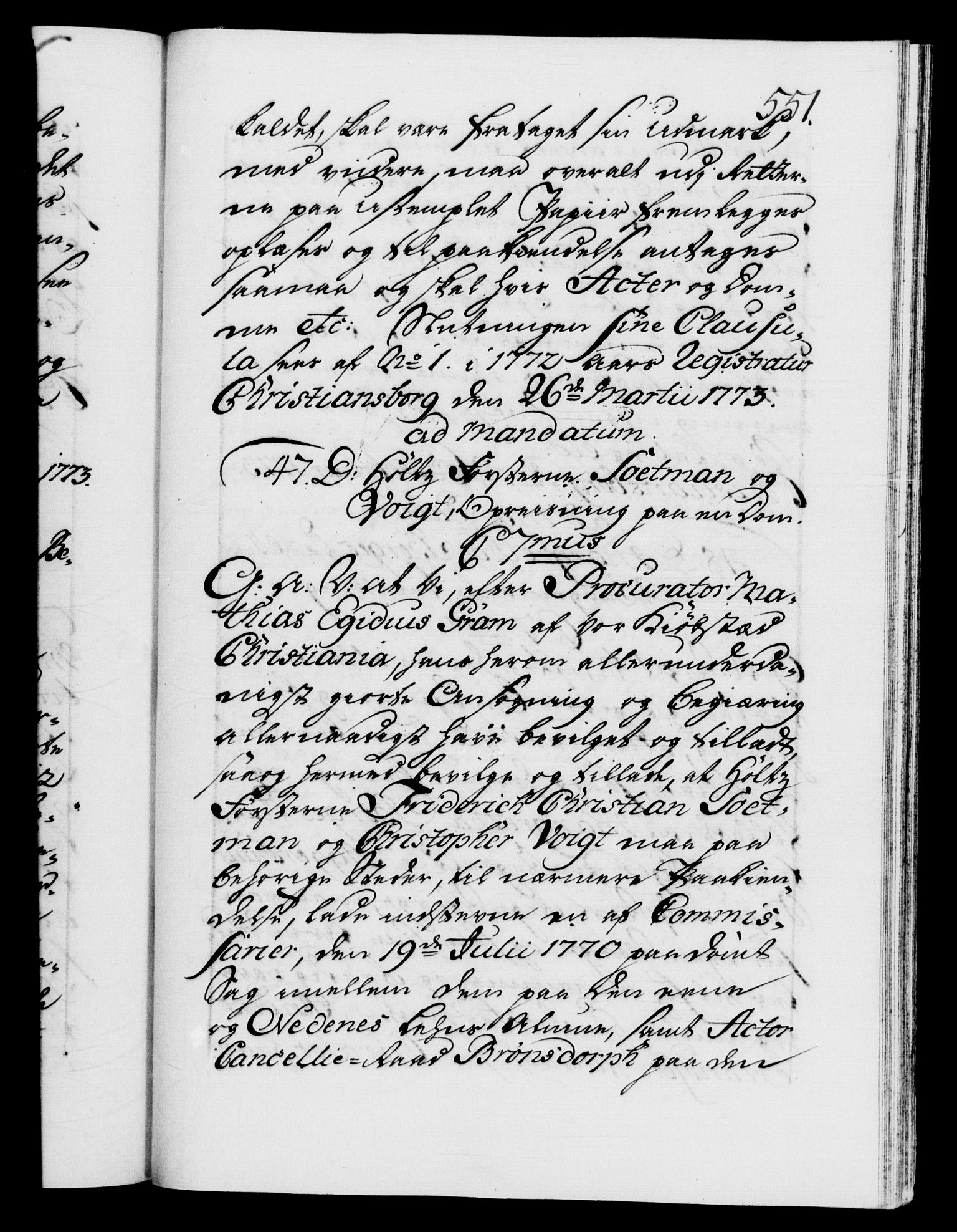 Danske Kanselli 1572-1799, RA/EA-3023/F/Fc/Fca/Fcaa/L0045: Norske registre "Norske eller 3. dept.s åpne brev, 1771-1773, p. 551a