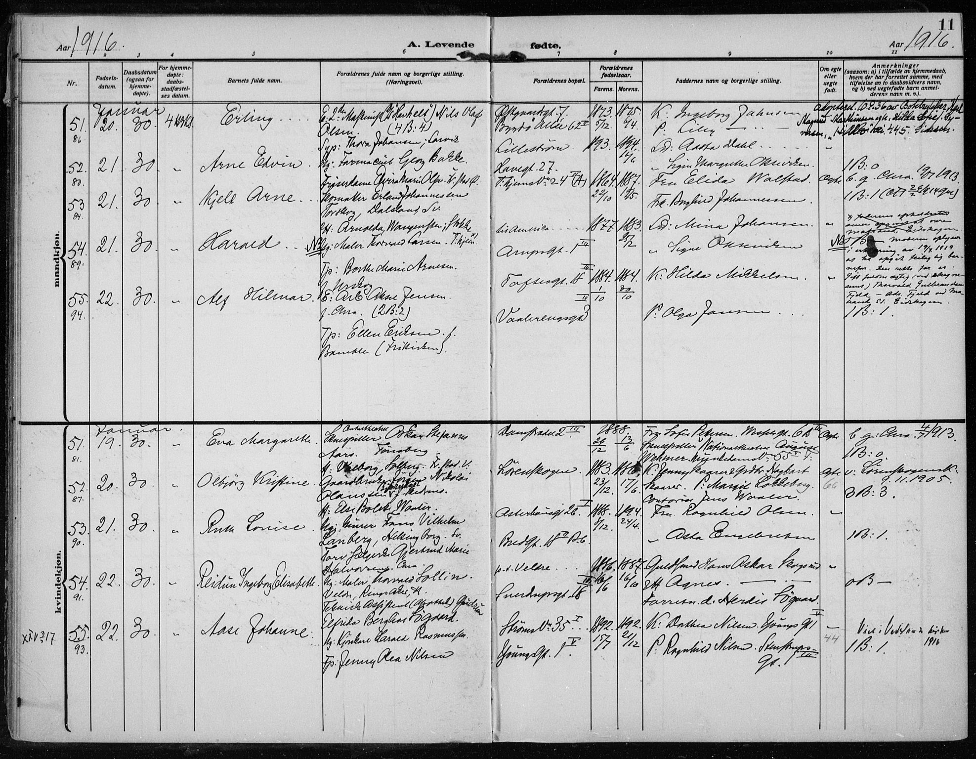 Rikshospitalet prestekontor Kirkebøker, AV/SAO-A-10309b/F/L0016: Parish register (official) no. 16, 1916-1918, p. 11