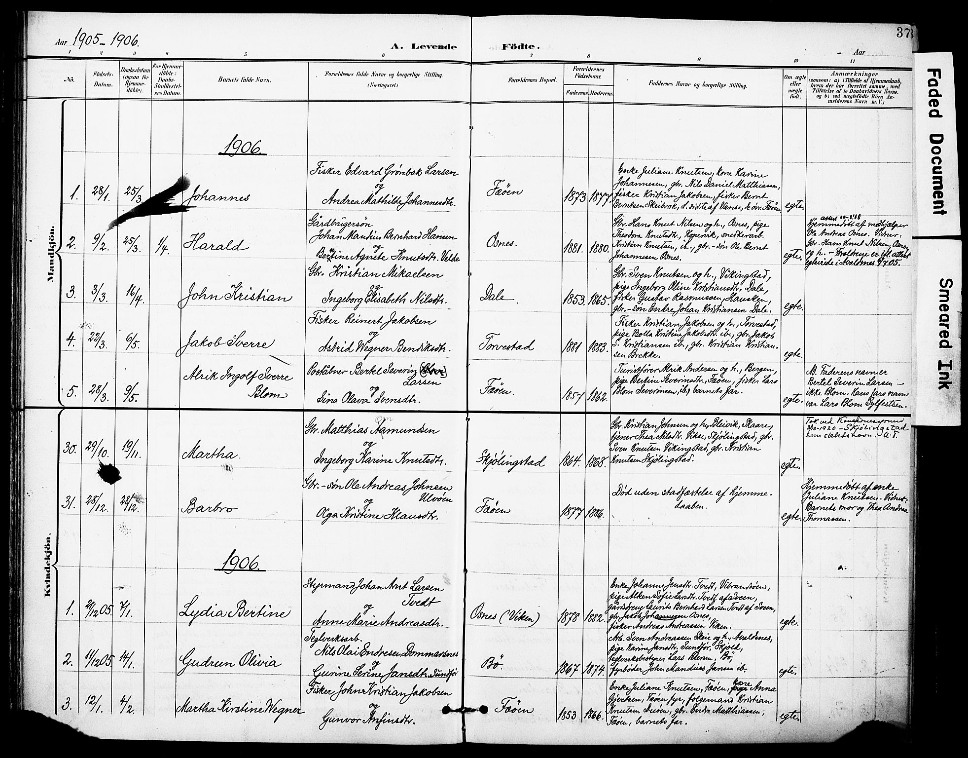 Torvastad sokneprestkontor, SAST/A -101857/H/Ha/Haa/L0017: Parish register (official) no. A 16, 1899-1911, p. 37