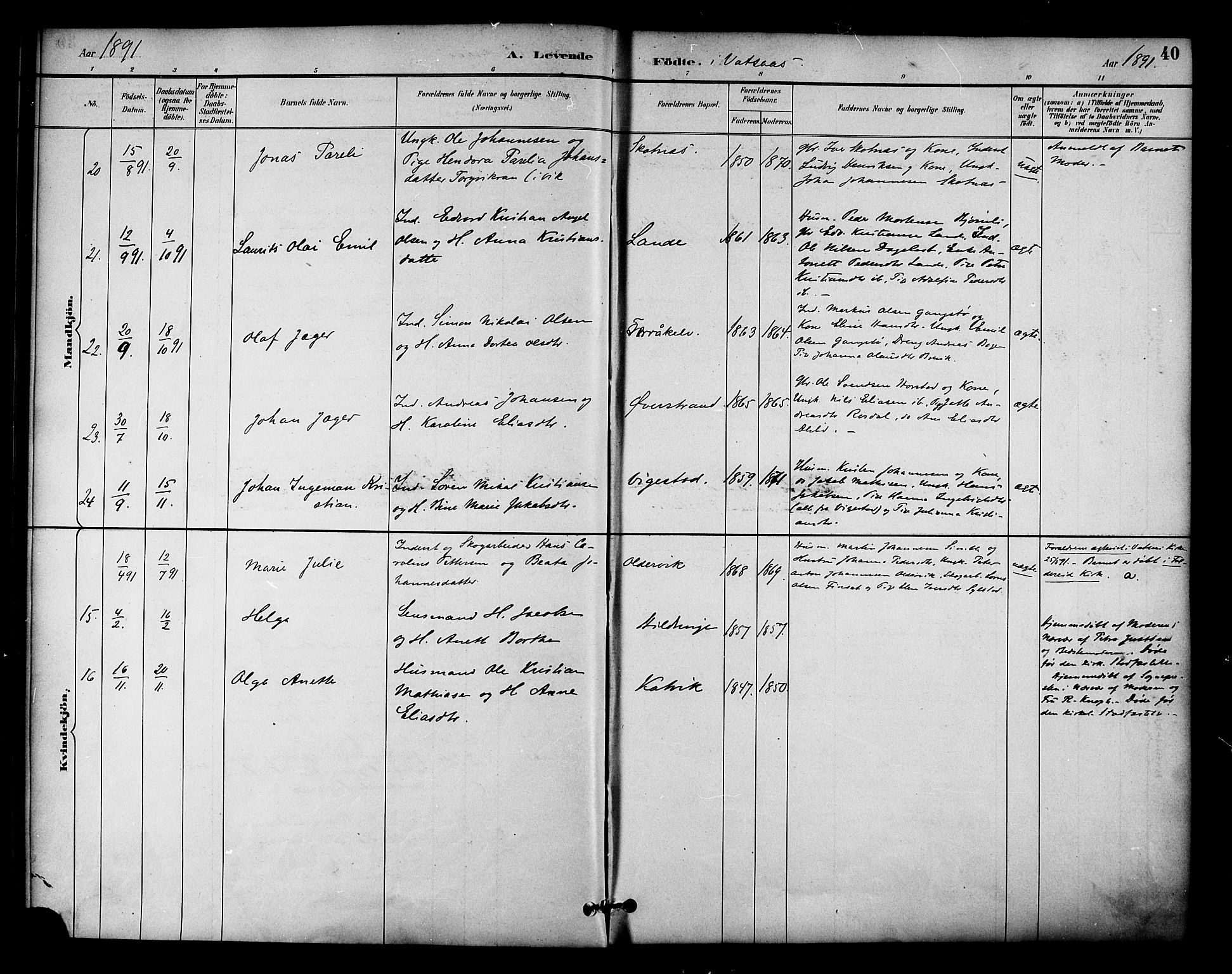 Ministerialprotokoller, klokkerbøker og fødselsregistre - Nordland, AV/SAT-A-1459/810/L0150: Parish register (official) no. 810A10 /1, 1884-1895, p. 40