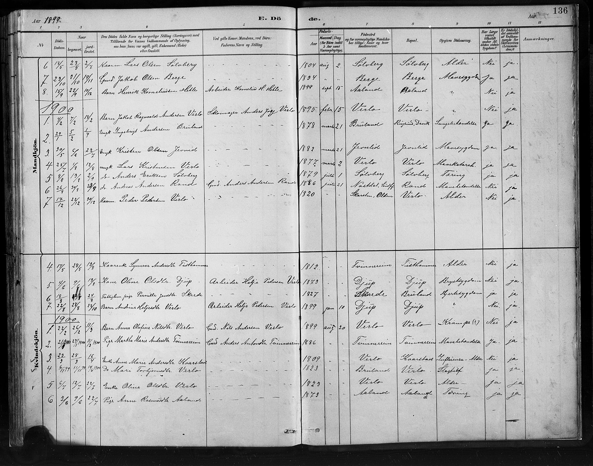 Innvik sokneprestembete, SAB/A-80501: Parish register (copy) no. C 3, 1883-1911, p. 136