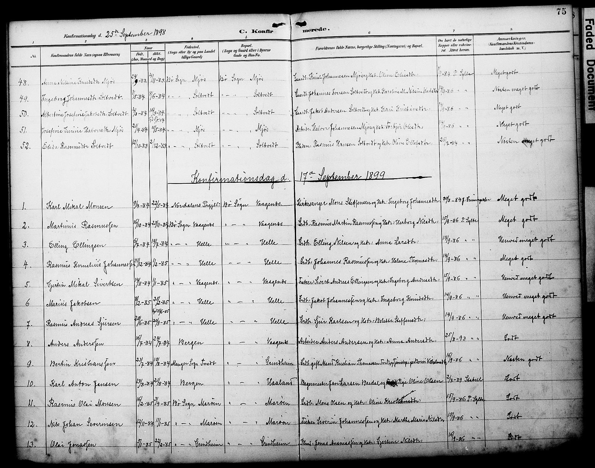 Manger sokneprestembete, AV/SAB-A-76801/H/Haa: Parish register (official) no. C 2, 1891-1902, p. 75