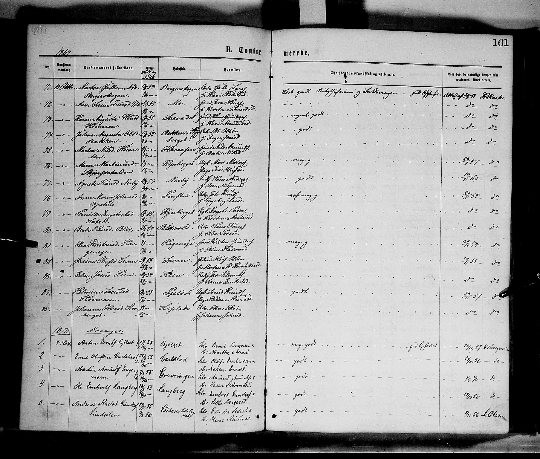 Elverum prestekontor, AV/SAH-PREST-044/H/Ha/Haa/L0011: Parish register (official) no. 11, 1869-1879, p. 161