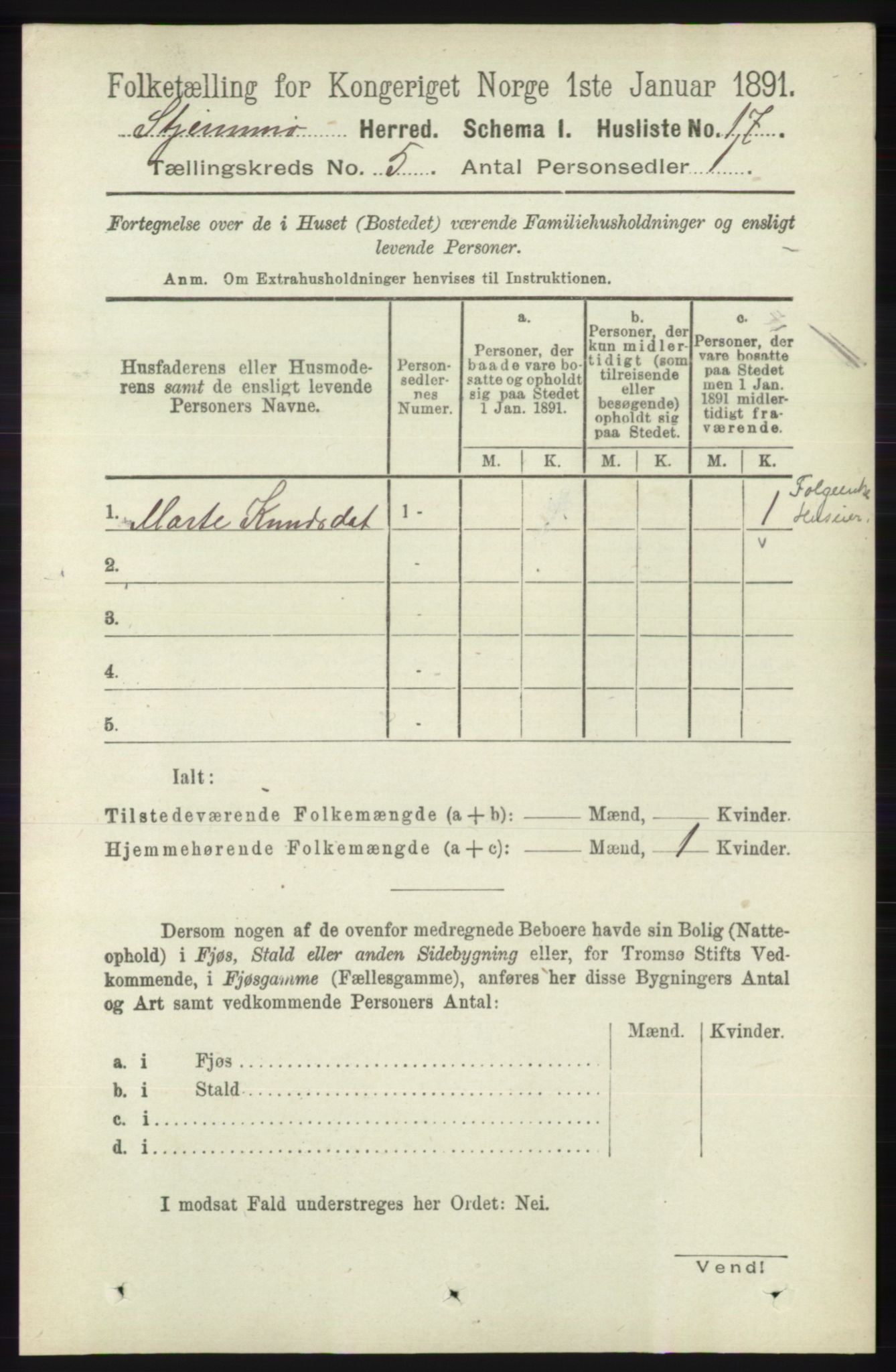 RA, 1891 census for 1140 Sjernarøy, 1891, p. 761