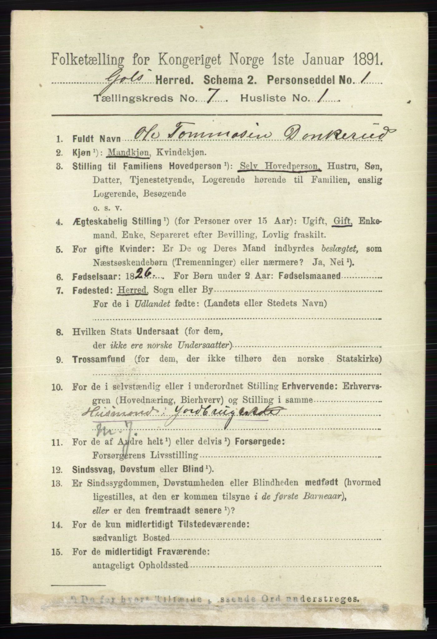 RA, 1891 census for 0617 Gol og Hemsedal, 1891, p. 2806