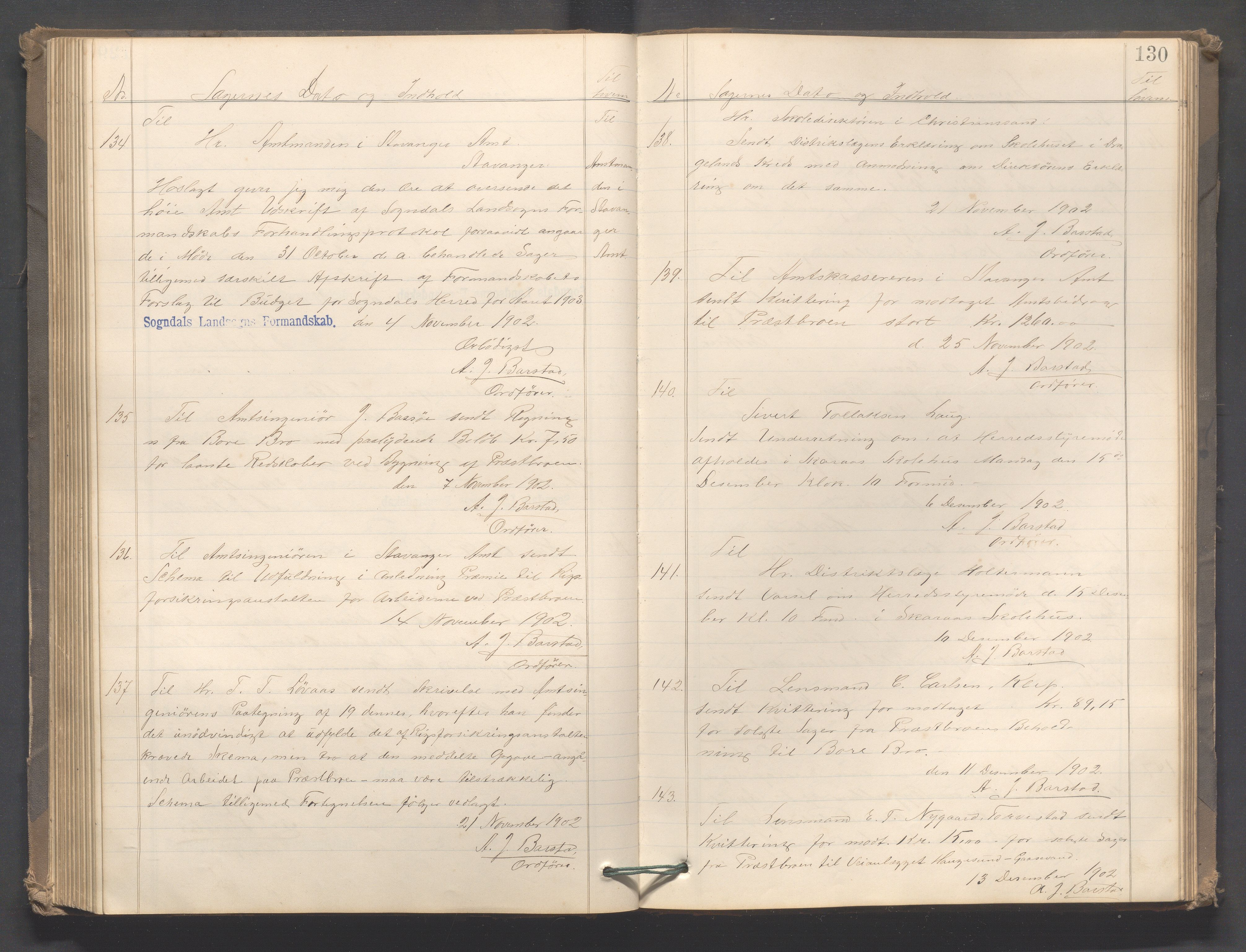 Sokndal kommune - Formannskapet/Sentraladministrasjonen, IKAR/K-101099/B/L0002: Kopibok, 1886-1904, p. 130