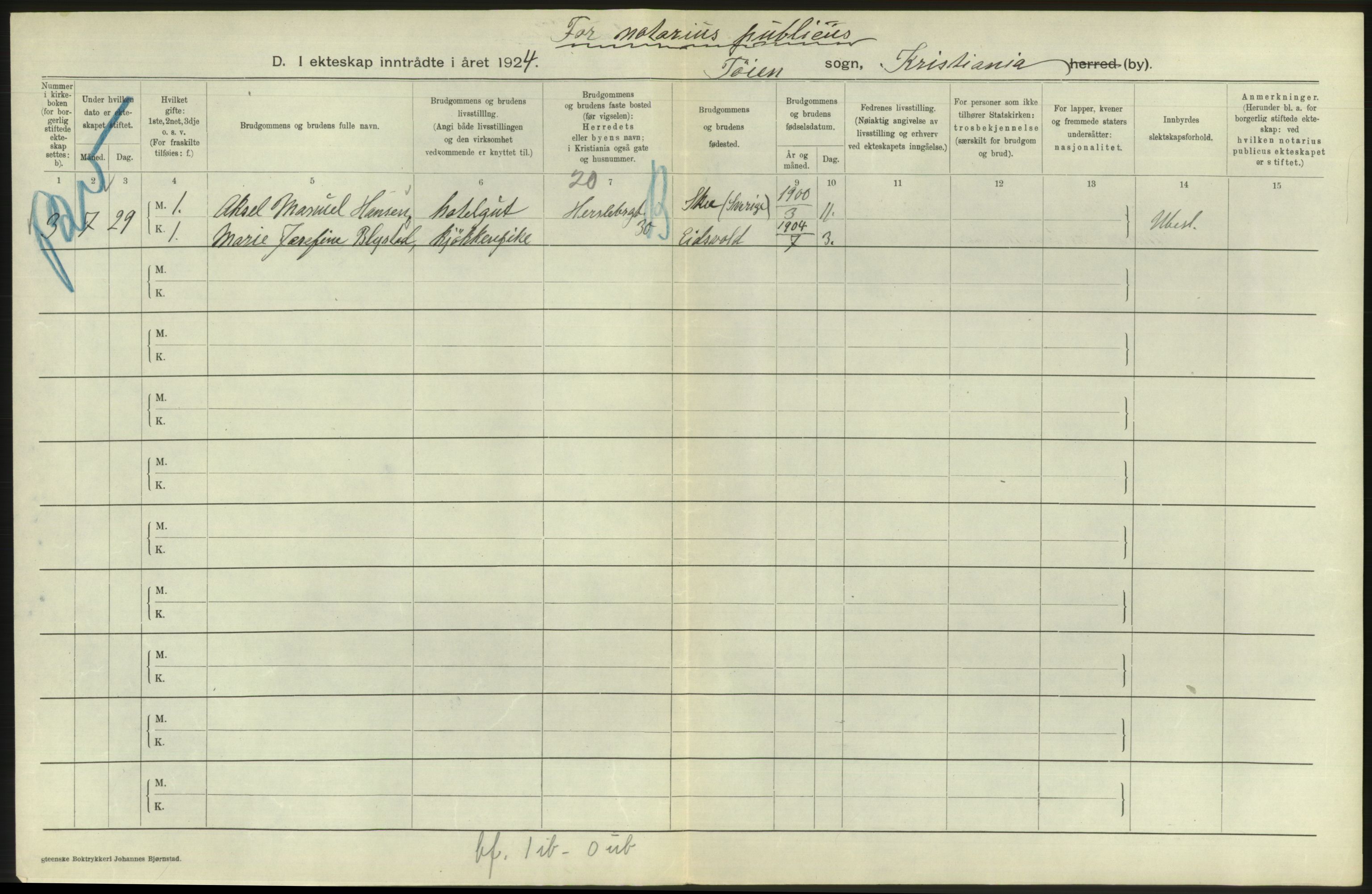 Statistisk sentralbyrå, Sosiodemografiske emner, Befolkning, AV/RA-S-2228/D/Df/Dfc/Dfcd/L0007: Kristiania: Gifte, 1924, p. 704